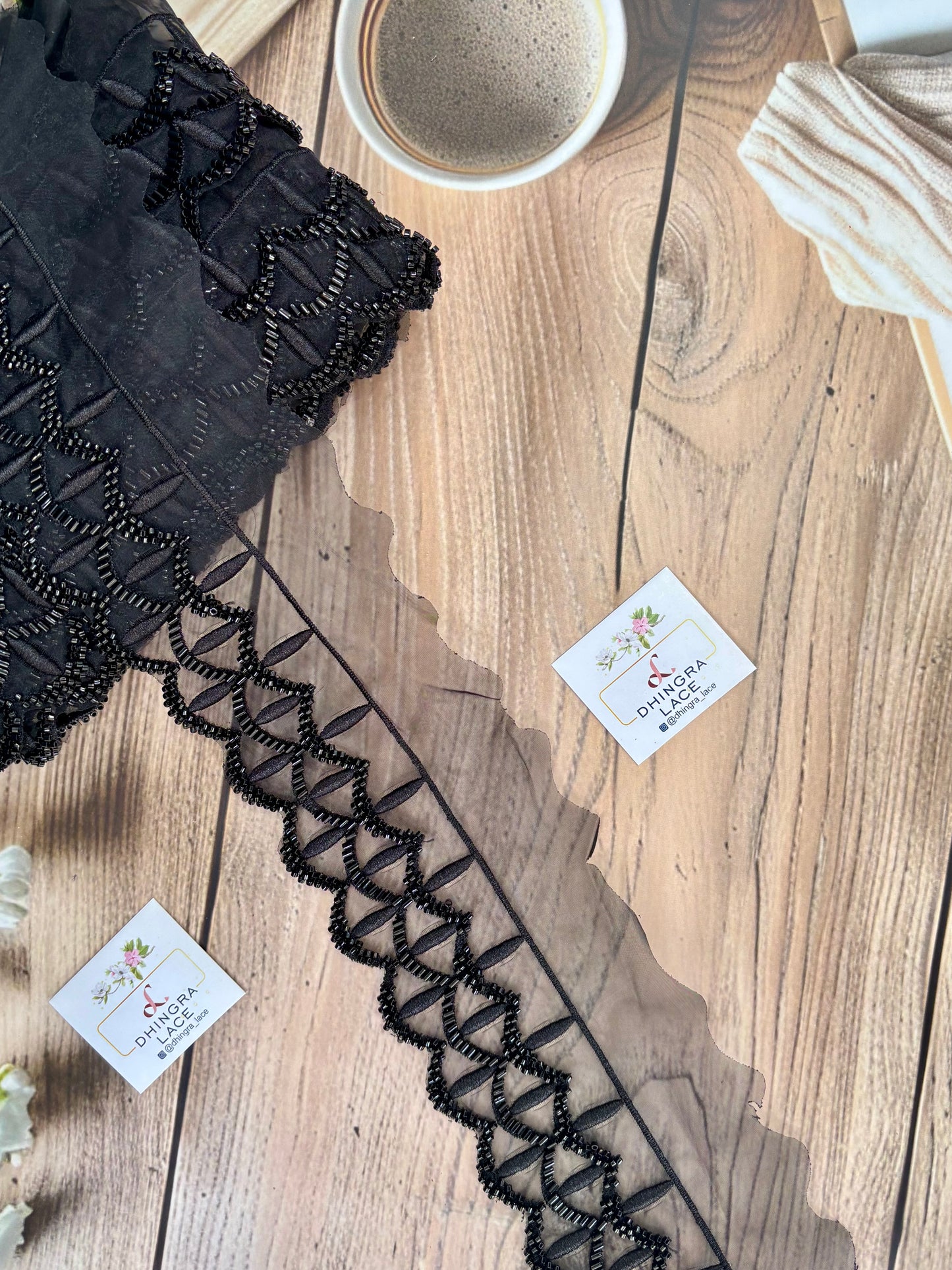 Beautiful Organza Based Threadwork Or Cutpipe Work Lace Black 200925