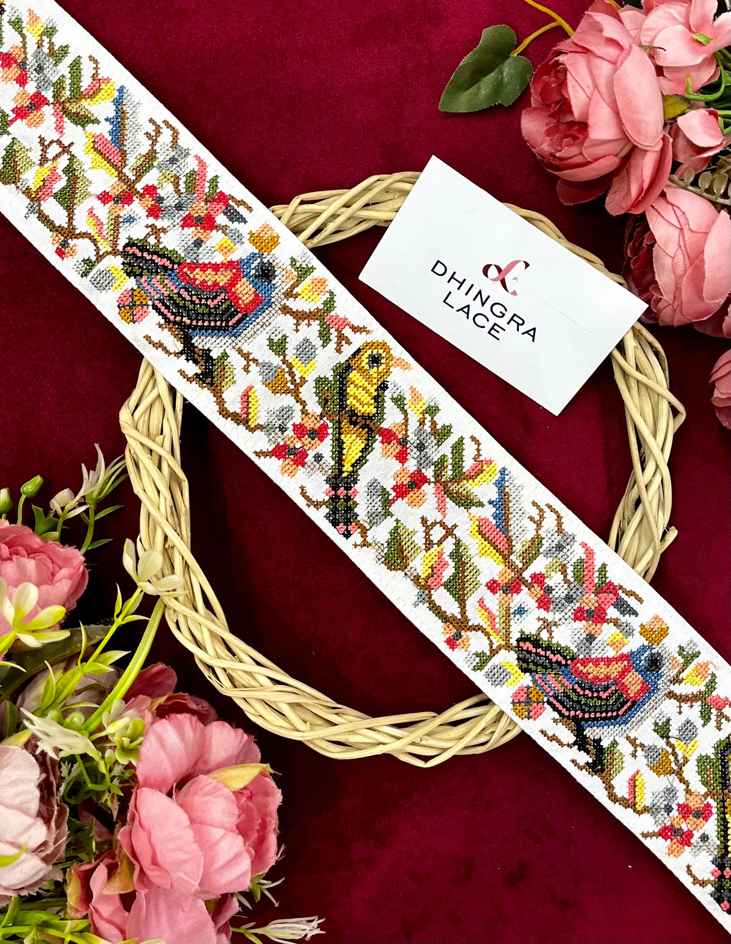 Beautiful Silk Based Cross Stitch Birds Border 240924/050625