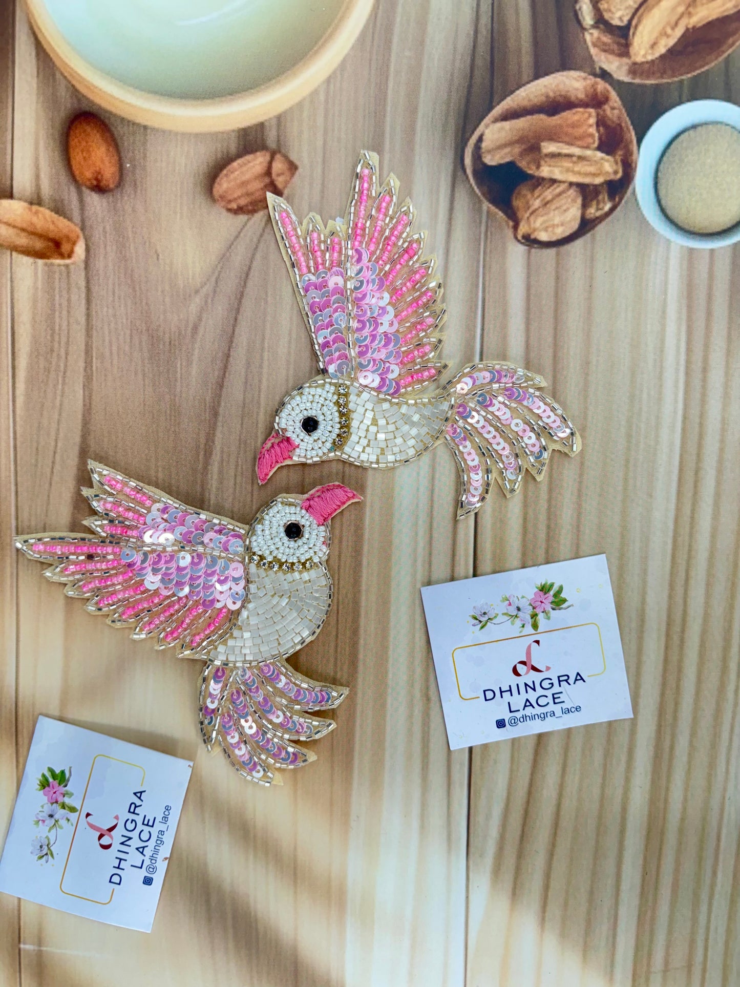 Beautiful Handwork Bird Patch Left Pink 071025