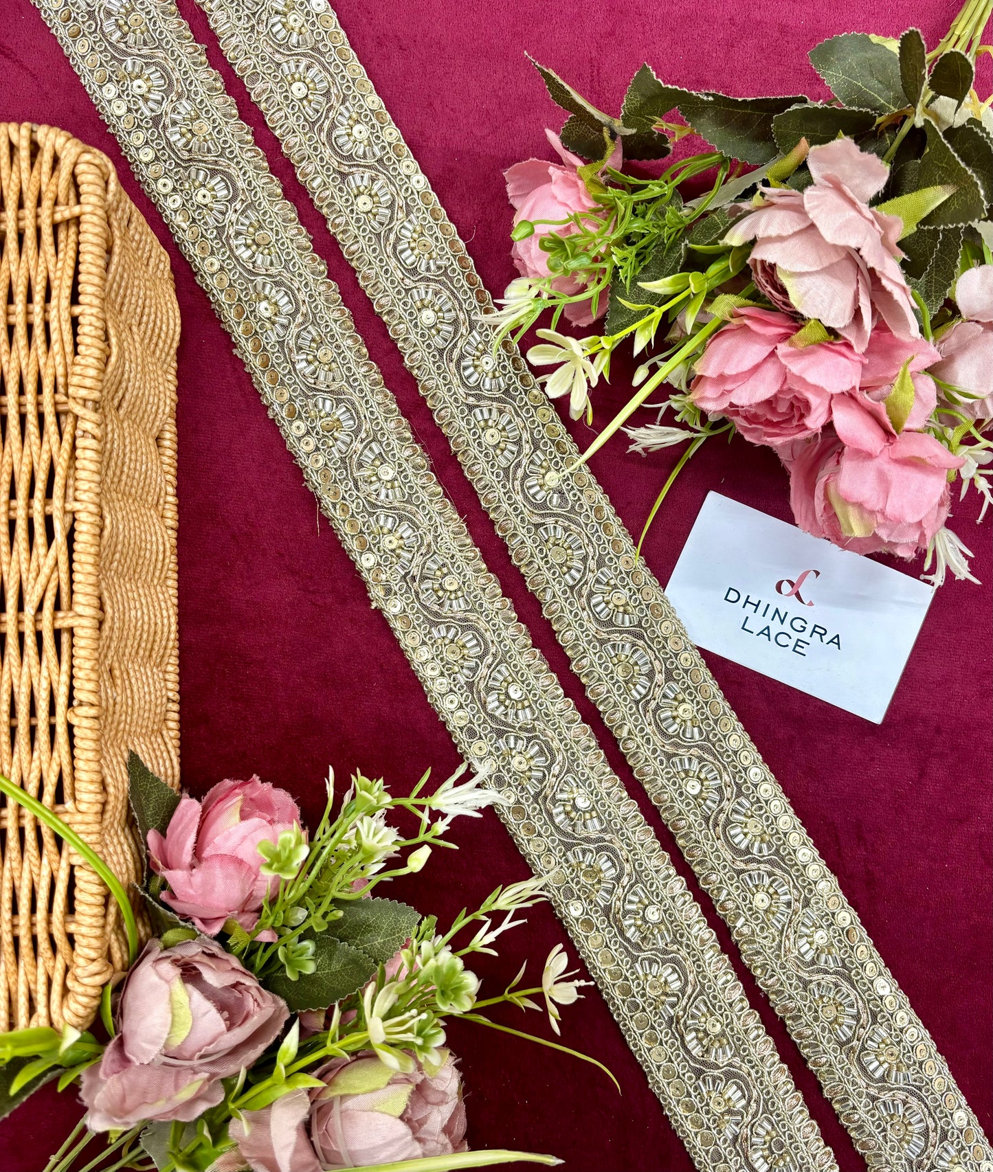 Beautiful Cutpipe And Sequence Work Lace Light Gold 281024