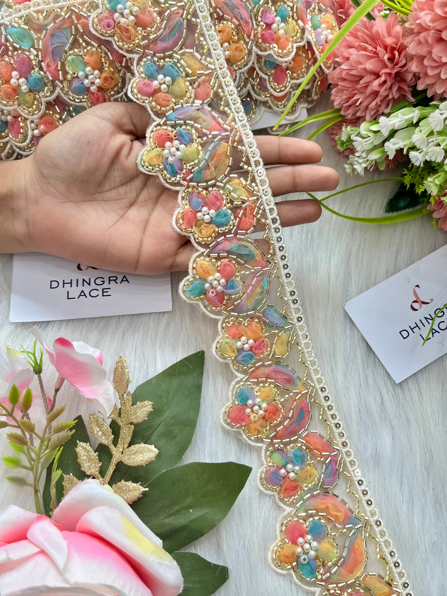 Beautiful Organza Based Handwork Lace Orange Multi 190625/280625