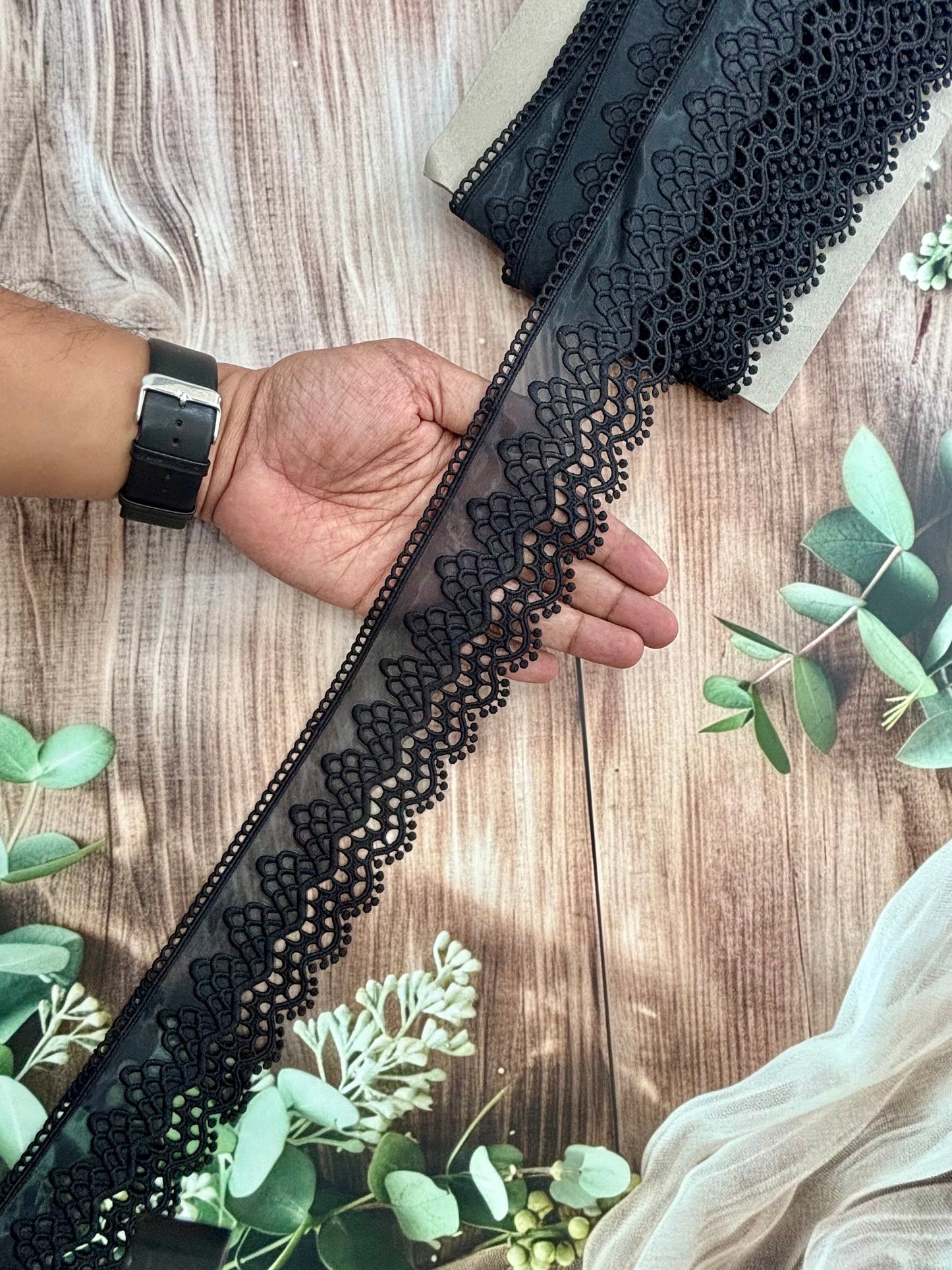 Beautiful Organza Based Scallop Lace Medium Black (1 Meter) 190226/130726