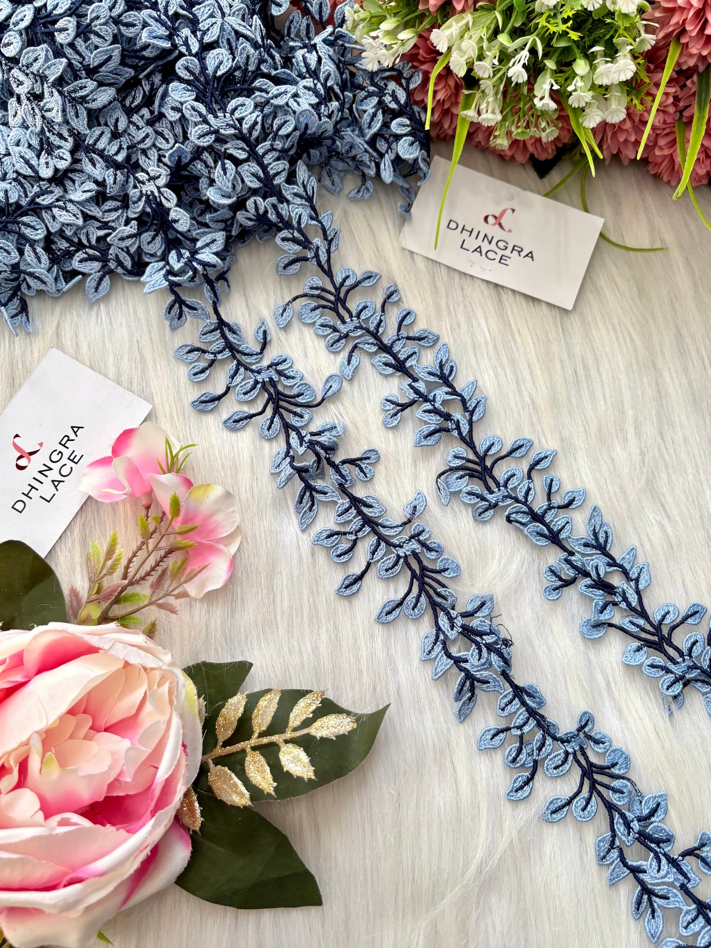 Beautiful Guipure Leaf Lace Sky Blue 120625
