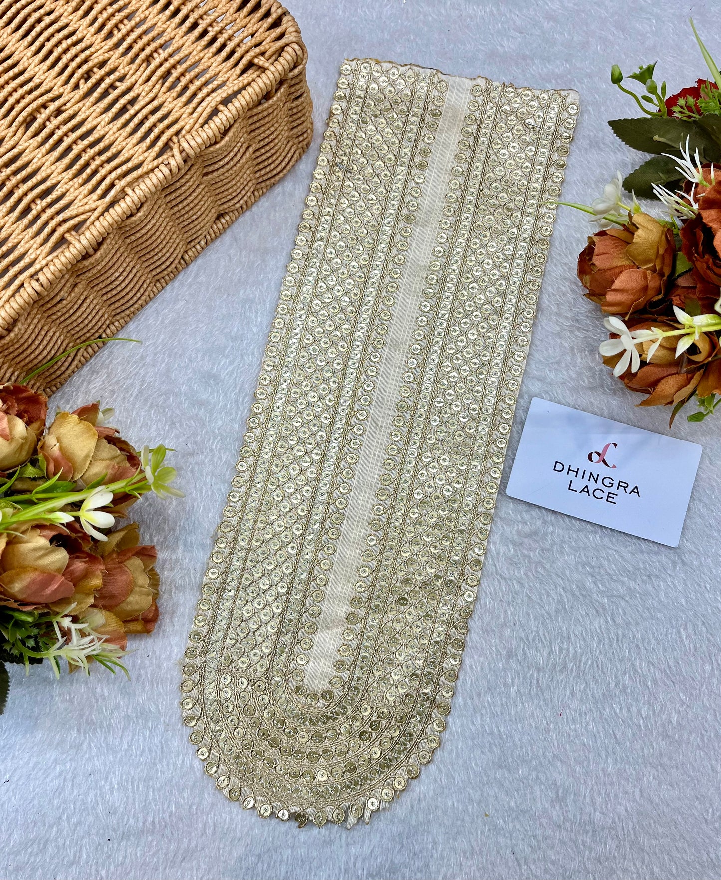 Beautiful Silk Based Zari Work Kurta Neck Patch Light Gold 141224 Deal Men / Women