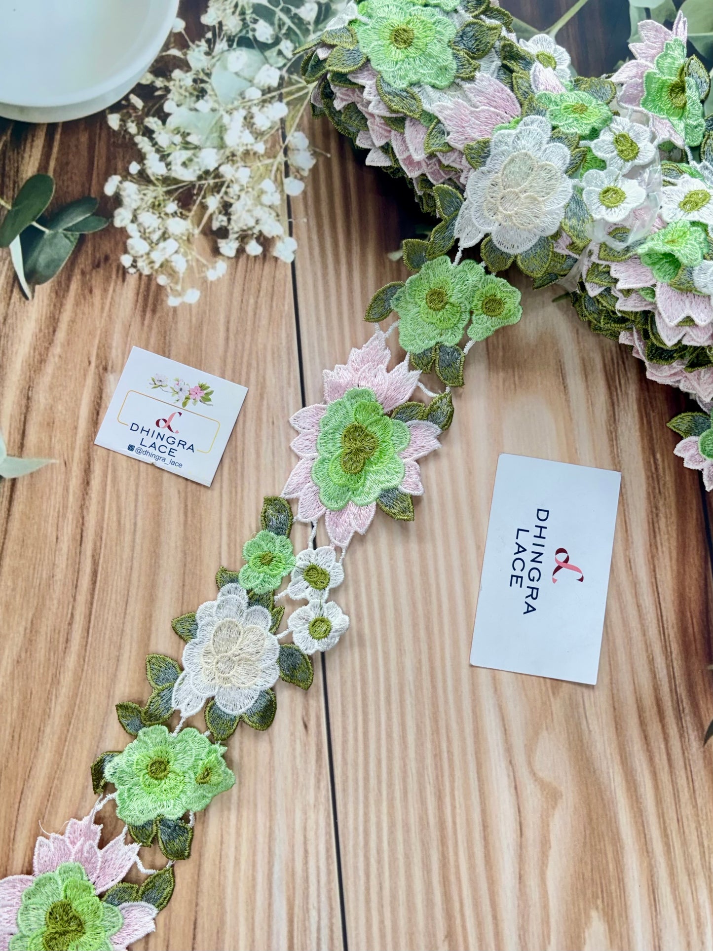 Beautiful Guipure Multicolour Mint Green Flower Lace 070725