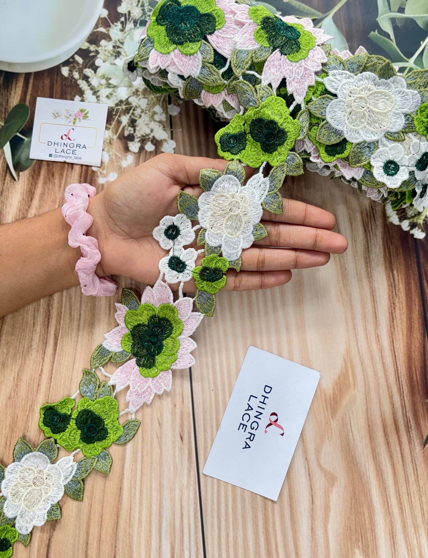 Beautiful Guipure Multicolour Green Flower Lace 070725