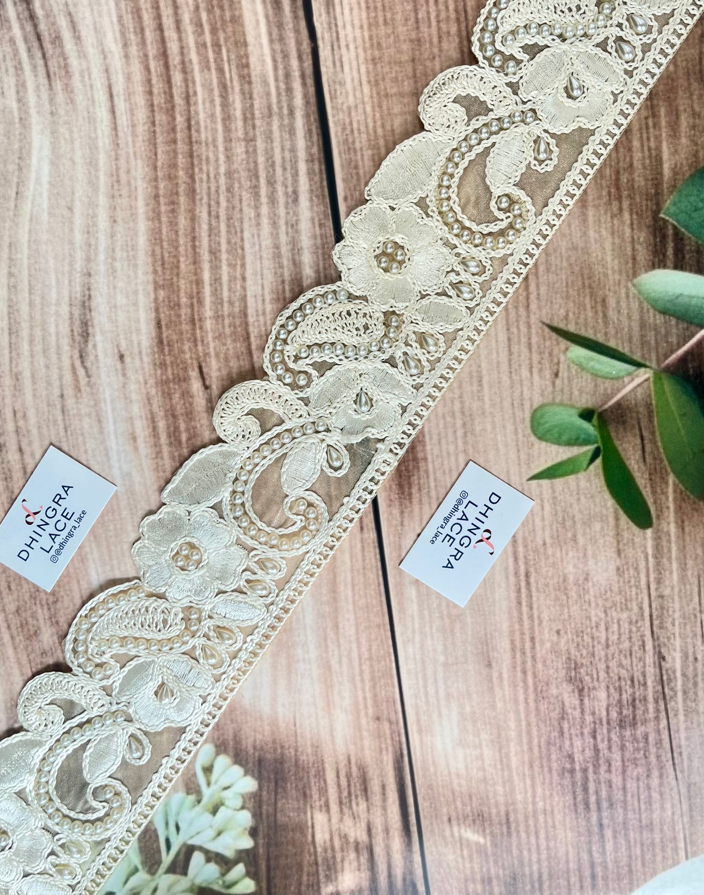 Beautiful Organza Based Thread And Pearls Work Lace 171125