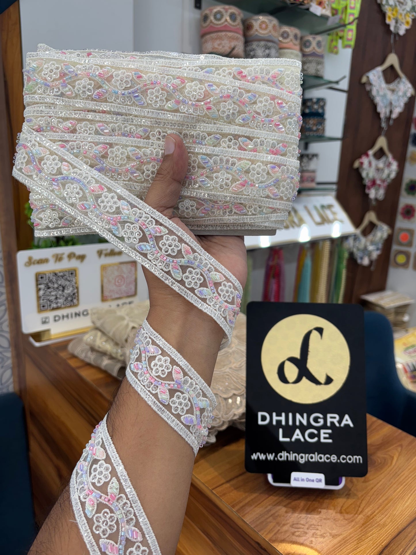 Beautiful Net Based Lace White Multi 100925