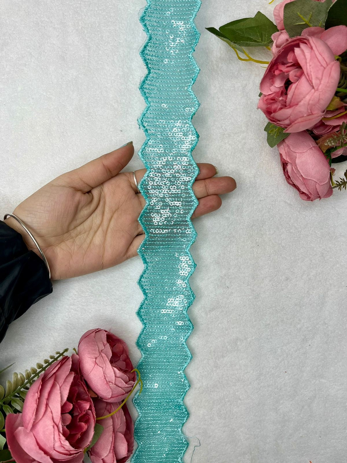 Beautiful Sequins Work Lace Sky Blue 240824