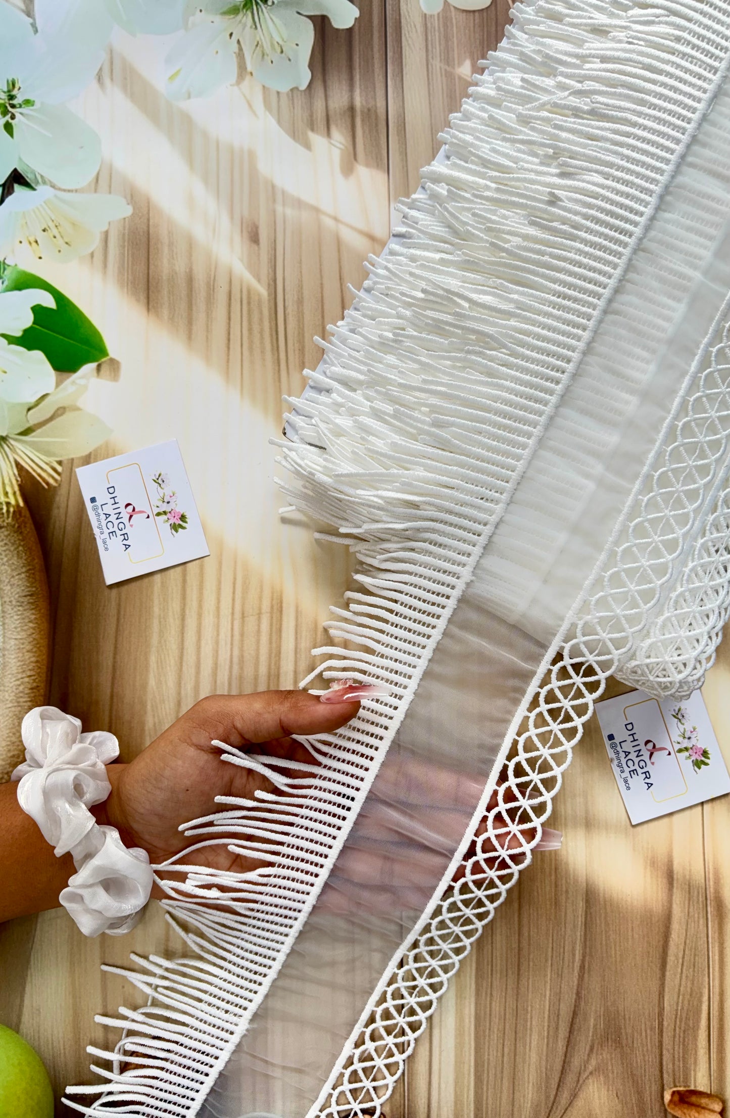 Beautiful Organza Fringes Lace White 010725