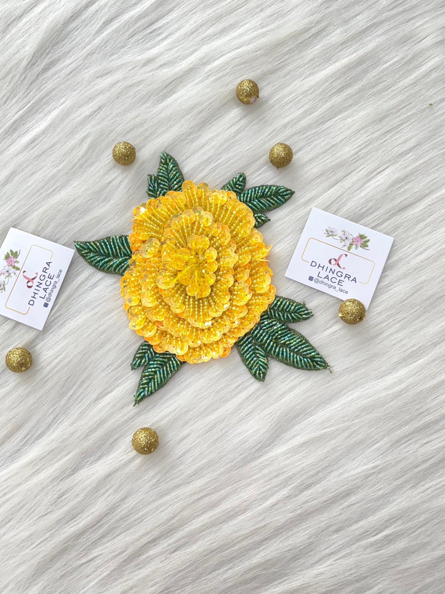 Beautiful Crystal Sequence And Cutdana Work Patch Yellow 090625