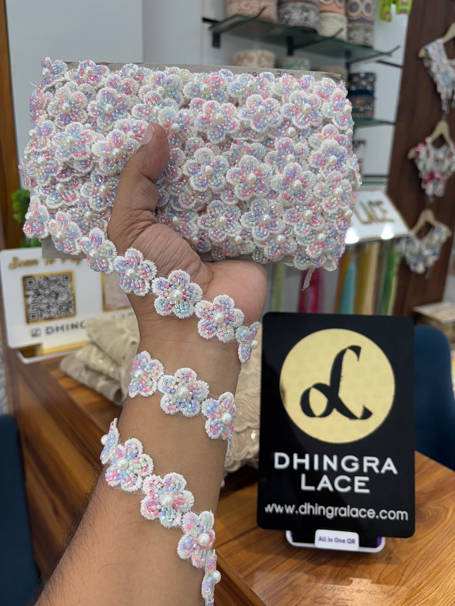 Beautiful Net Based Flower Lace White Multi 100925