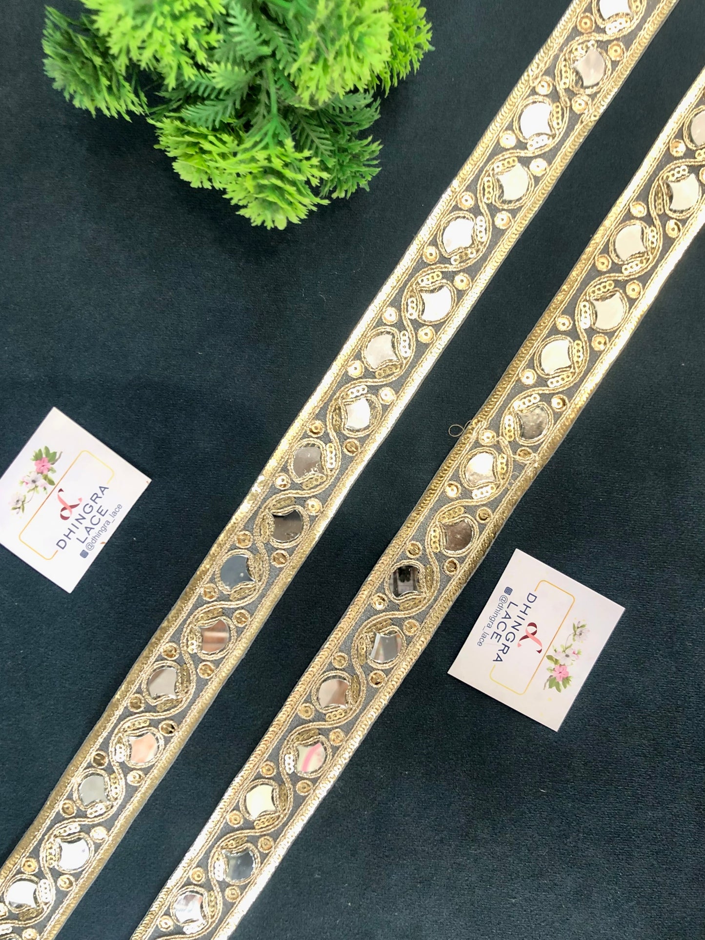 Beautiful Mirror Work Lace Gold 311025