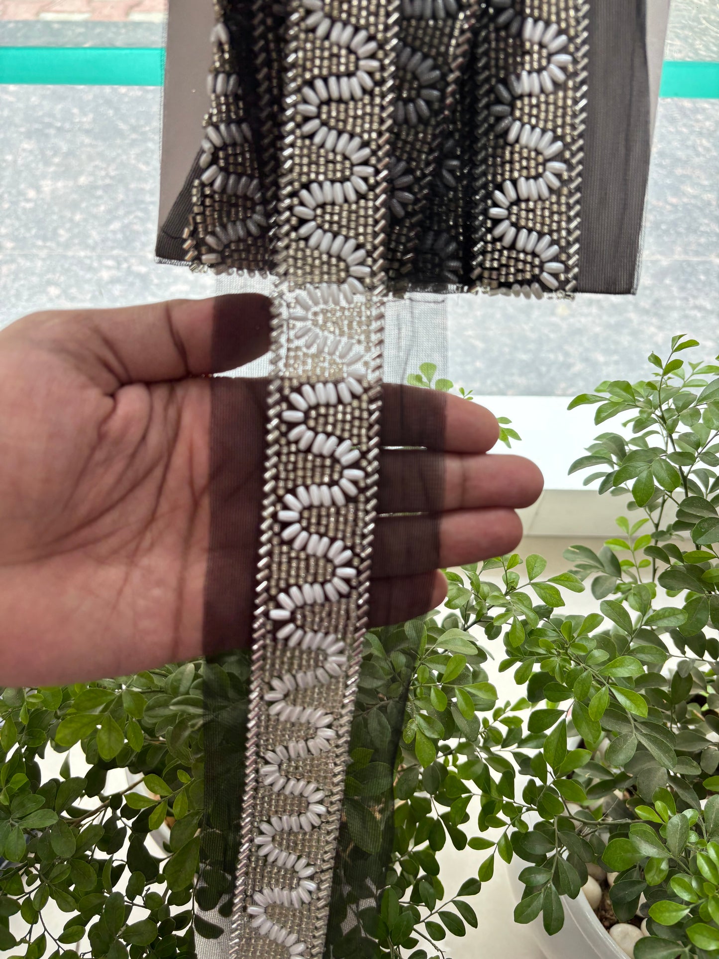 Beautiful Handwork Cutpipe And Beads Work Lace Black Silver 170725