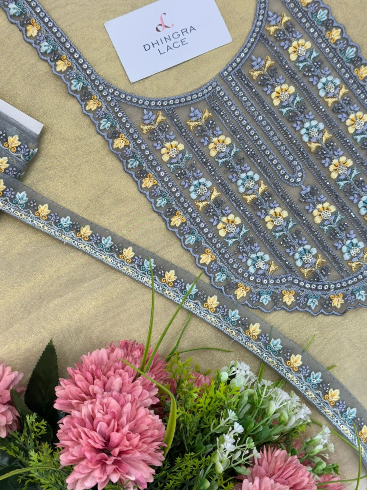 Beautiful Net Based Handwork Neck With 1 Meter Lace 060525