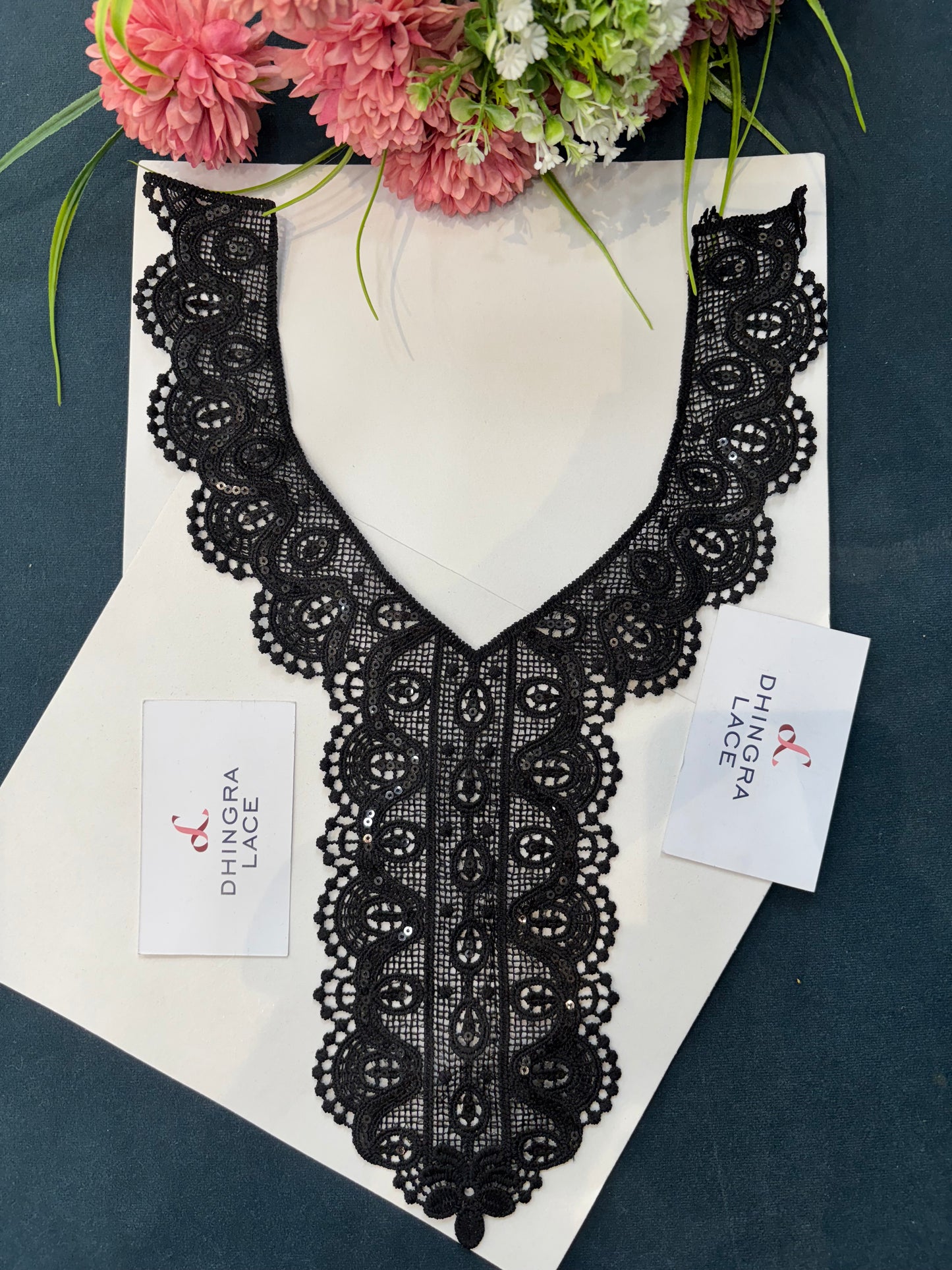 Beautiful Guipure Sequence Work Neck Black 210525