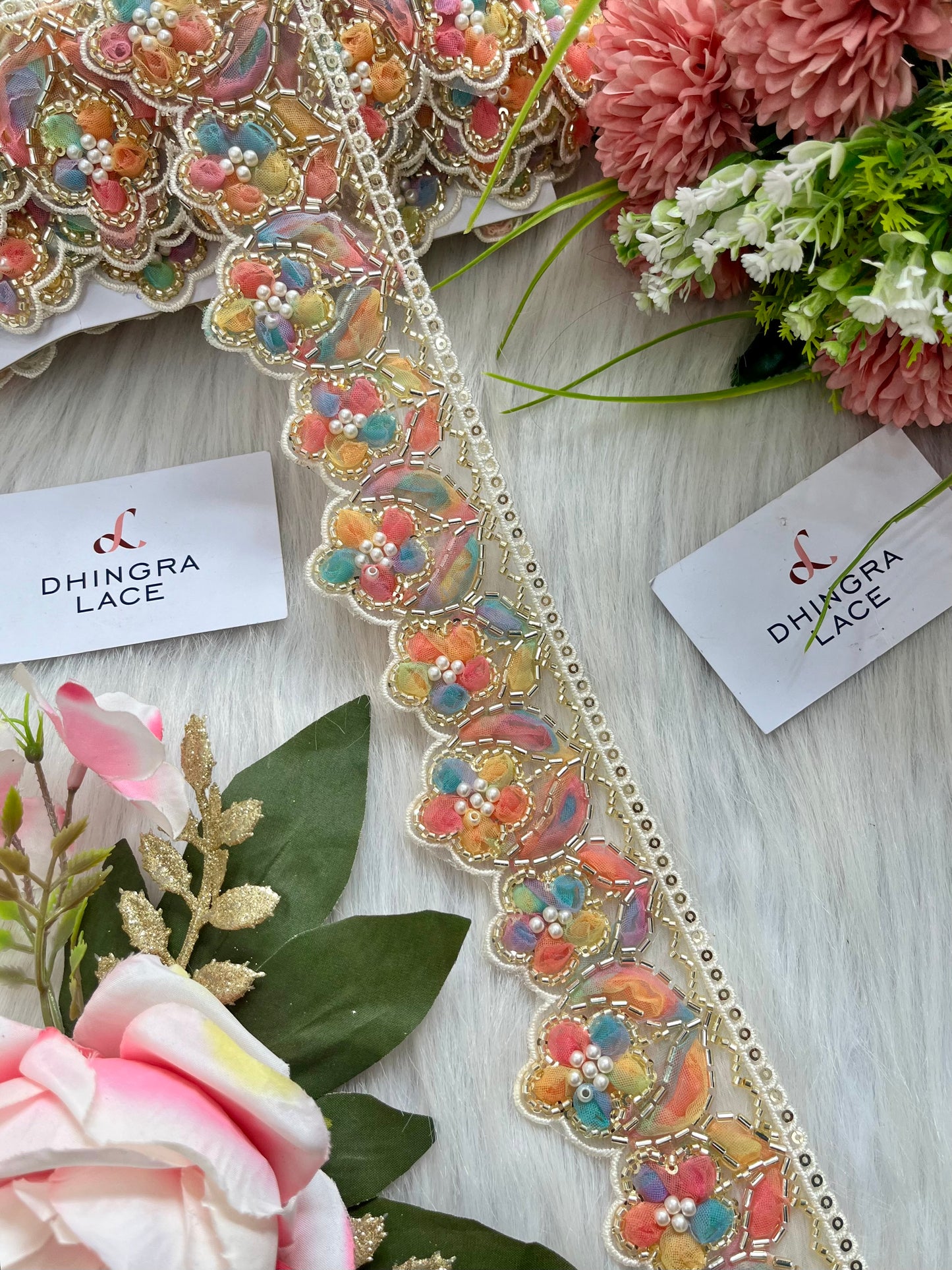 Beautiful Organza Based Handwork Lace Orange Multi 190625/280625