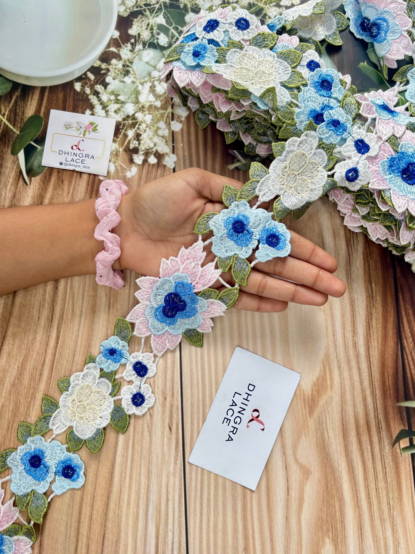 Beautiful Guipure Multicolour Sky Blue Flower Lace 070725