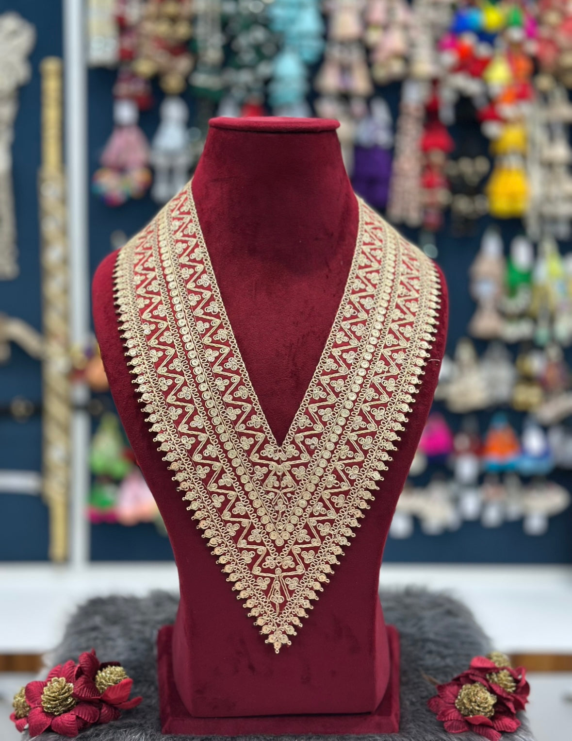 Beautiful Silk Based Zari Work V Neck Patch Maroon 281224 Deal