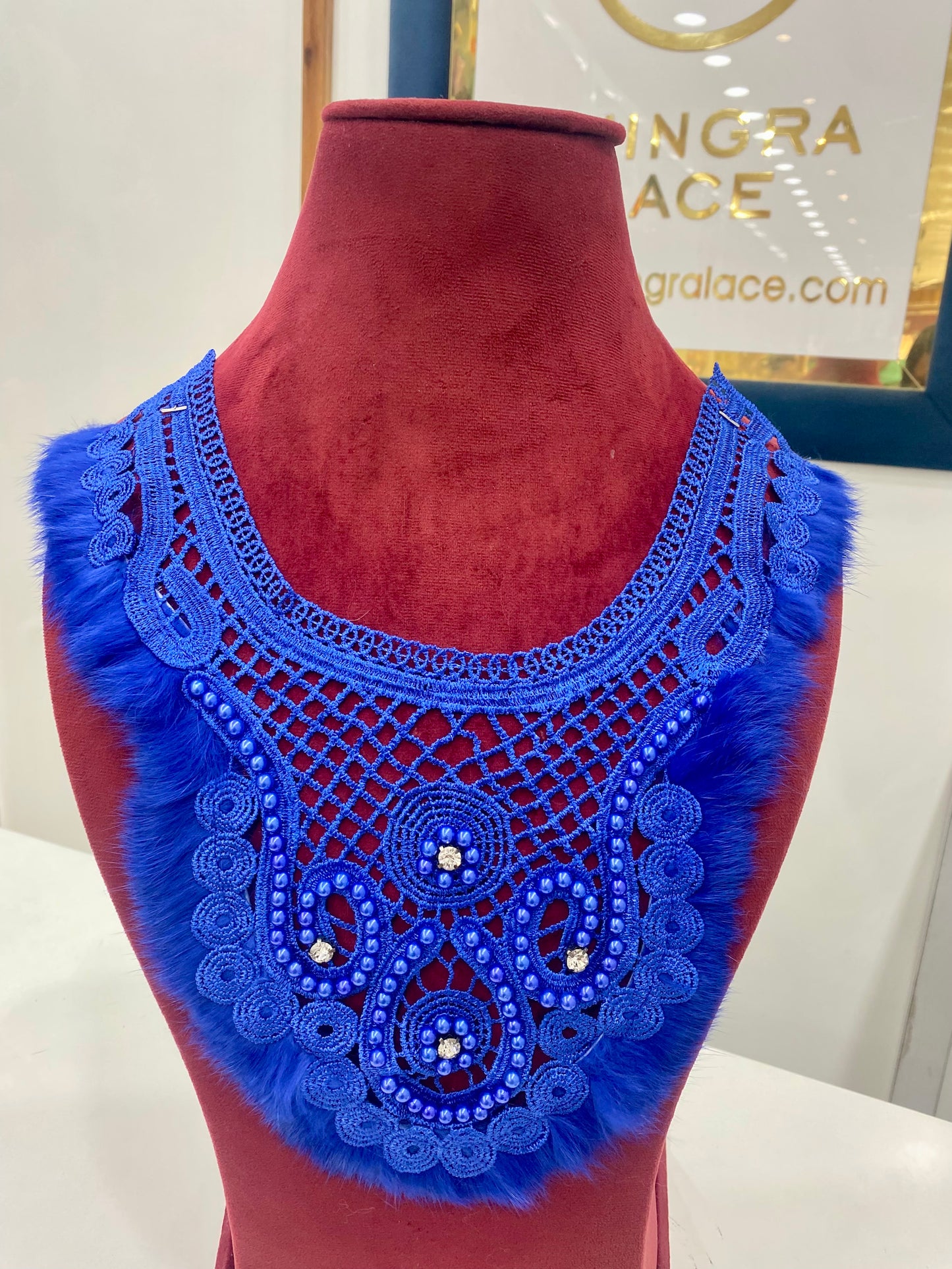 Beautiful Guipure Feather Neck Patch Blue 040426/100426