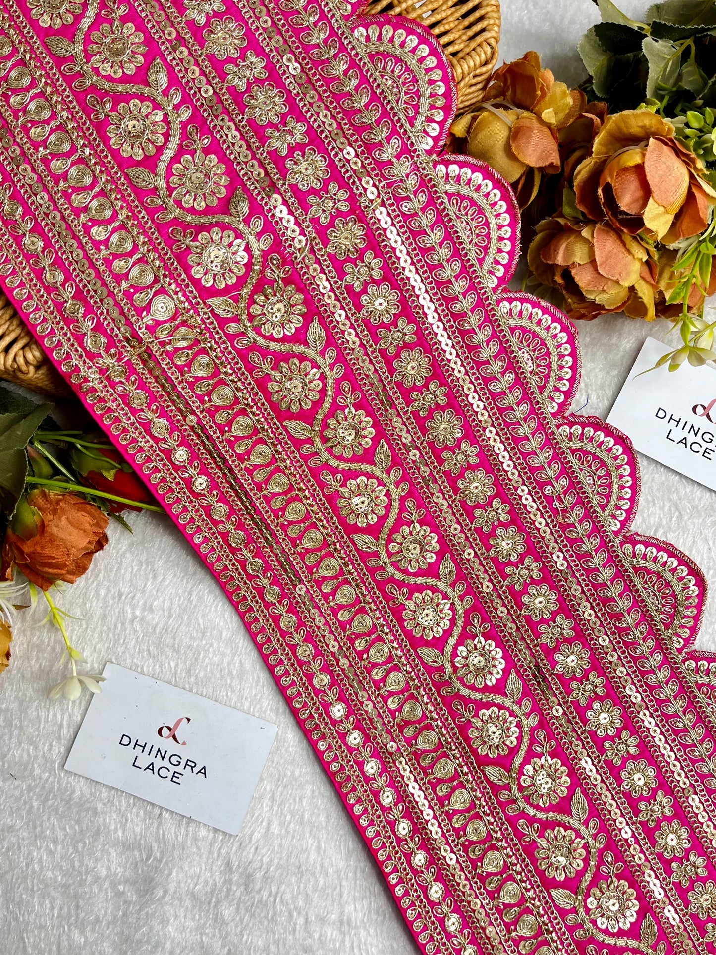 Beautiful Silk Based 8 Inches Broad Border With Sequins Work Pink 071124