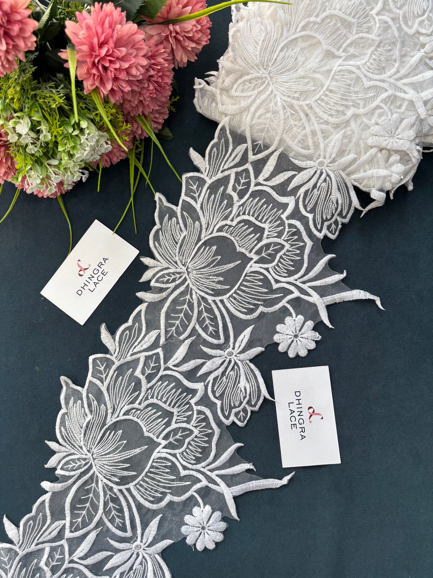Beautiful Organza Based Flower Lace White 5400/190525/170625