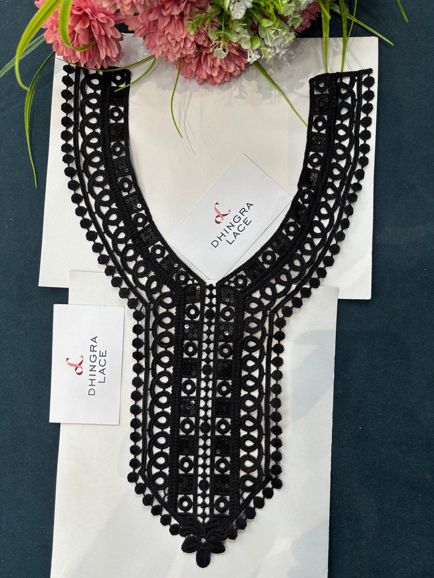 Beautiful Guipure Sequence Work Neck Black 210525