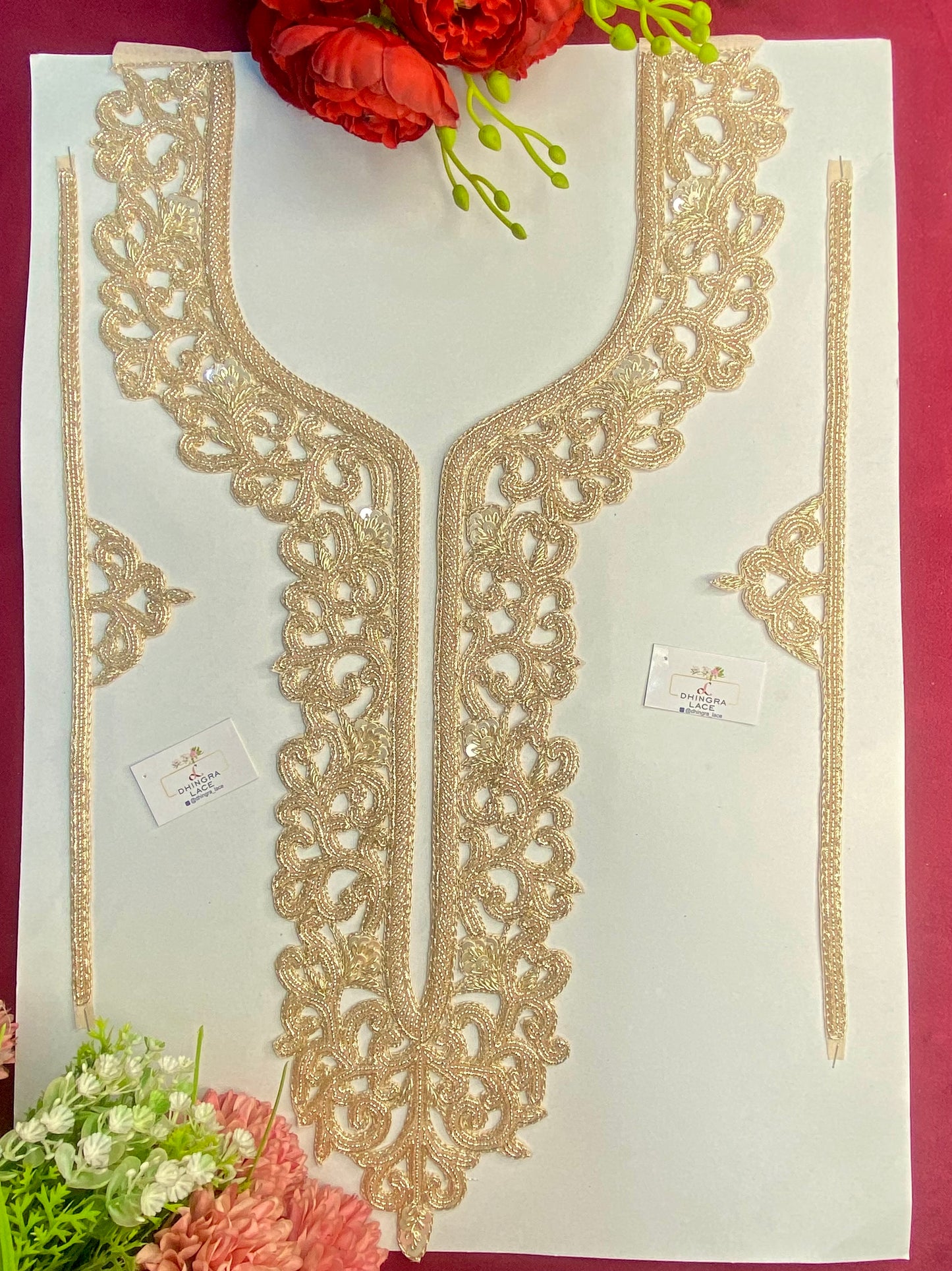 Beautiful Zardozi work Neck Patches With Sleeves Rose Gold 060126