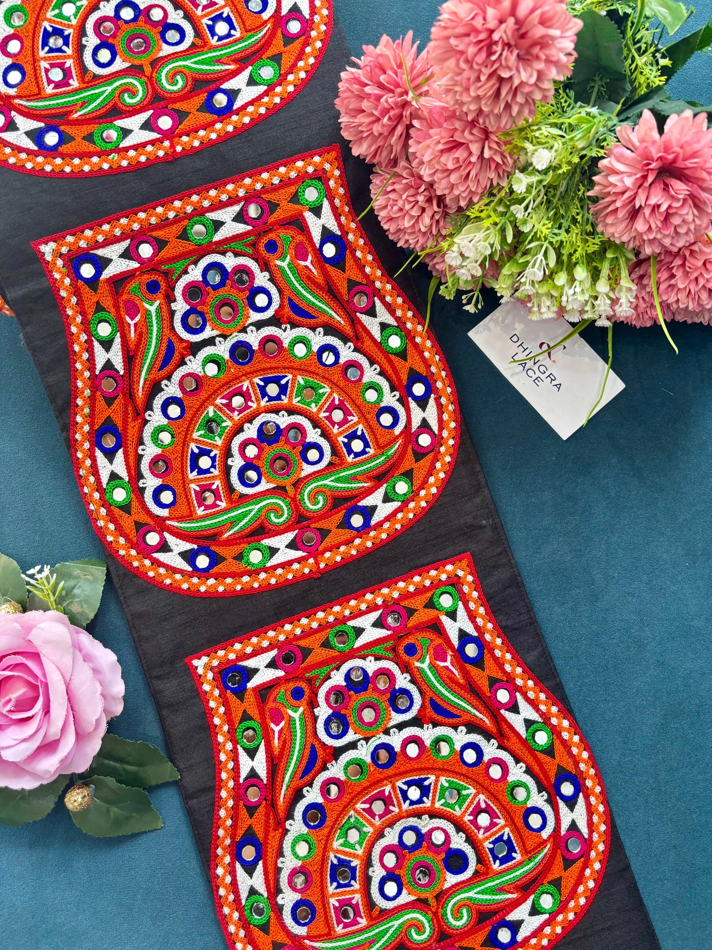 Beautiful Multicolour Gujarati Lace kutch Embroidery 4 Patches In 1 Meter Lace 250625