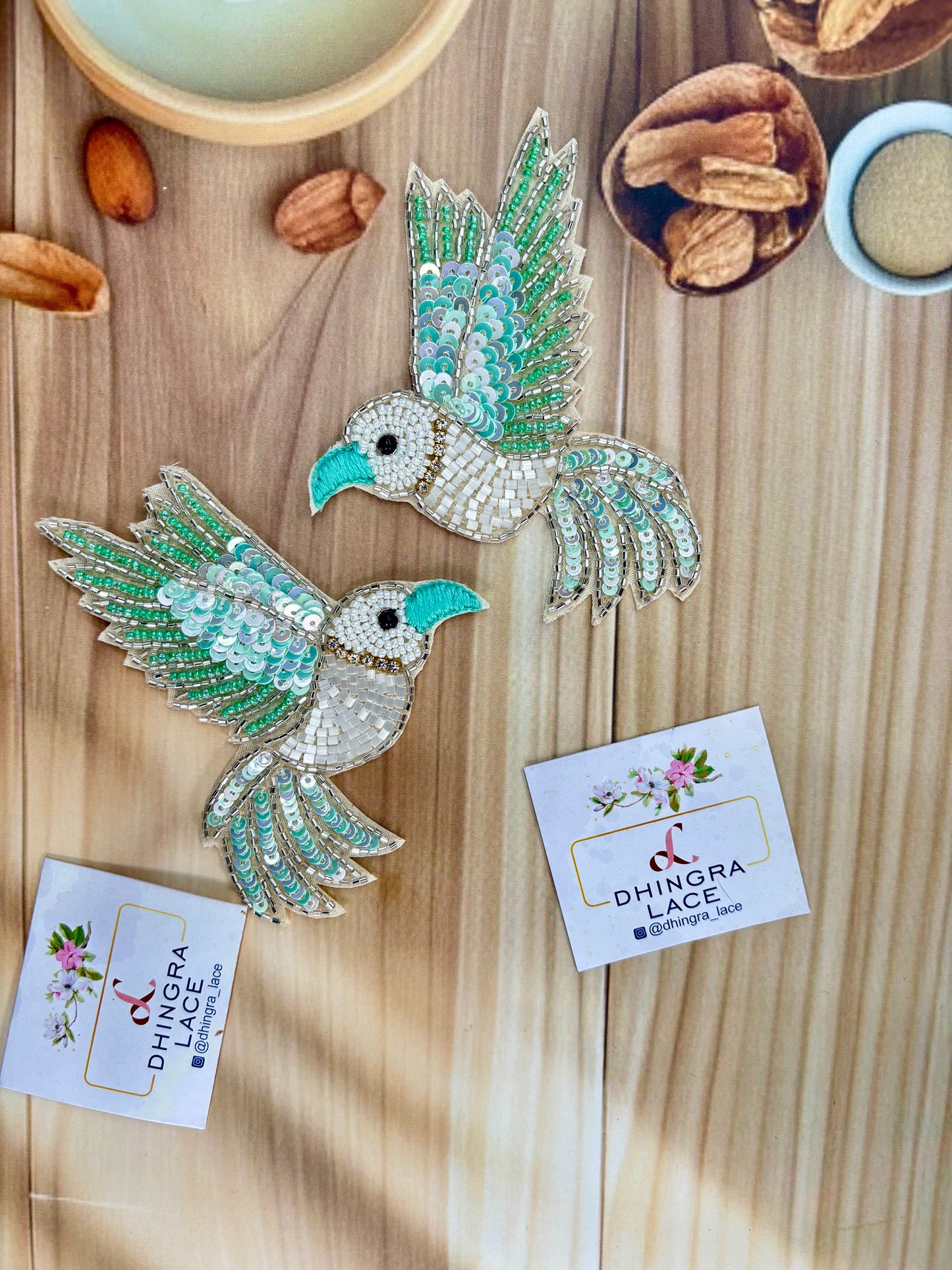 Beautiful Handwork Bird Patch Left Sea Green 071025