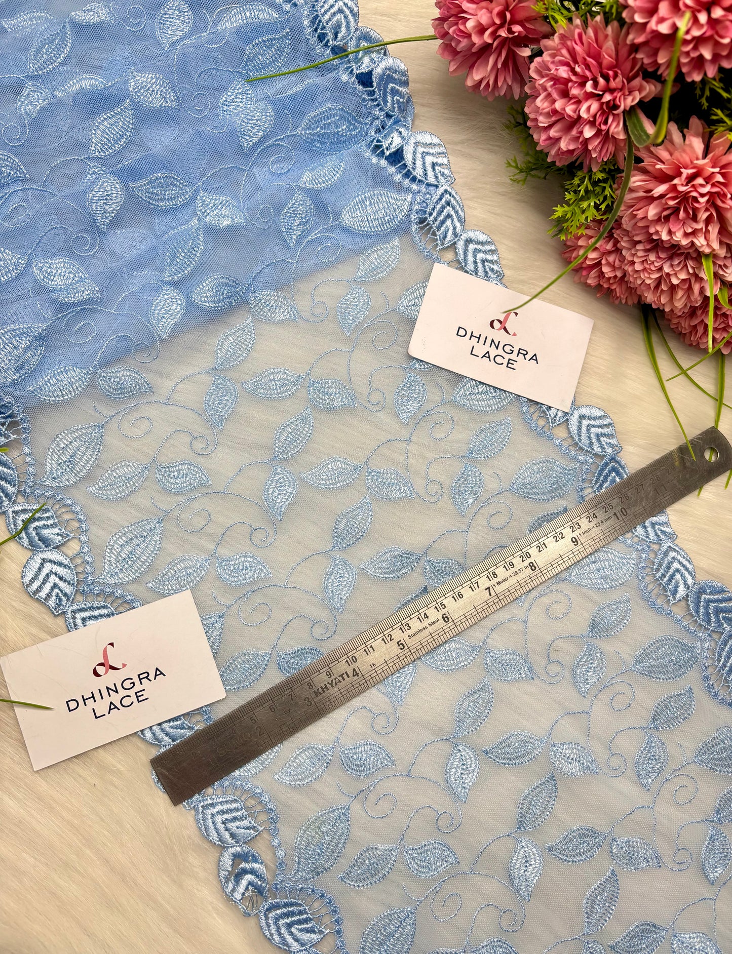 Beautiful Net Based 10 Inches Broad Lace Sky Blue 010425