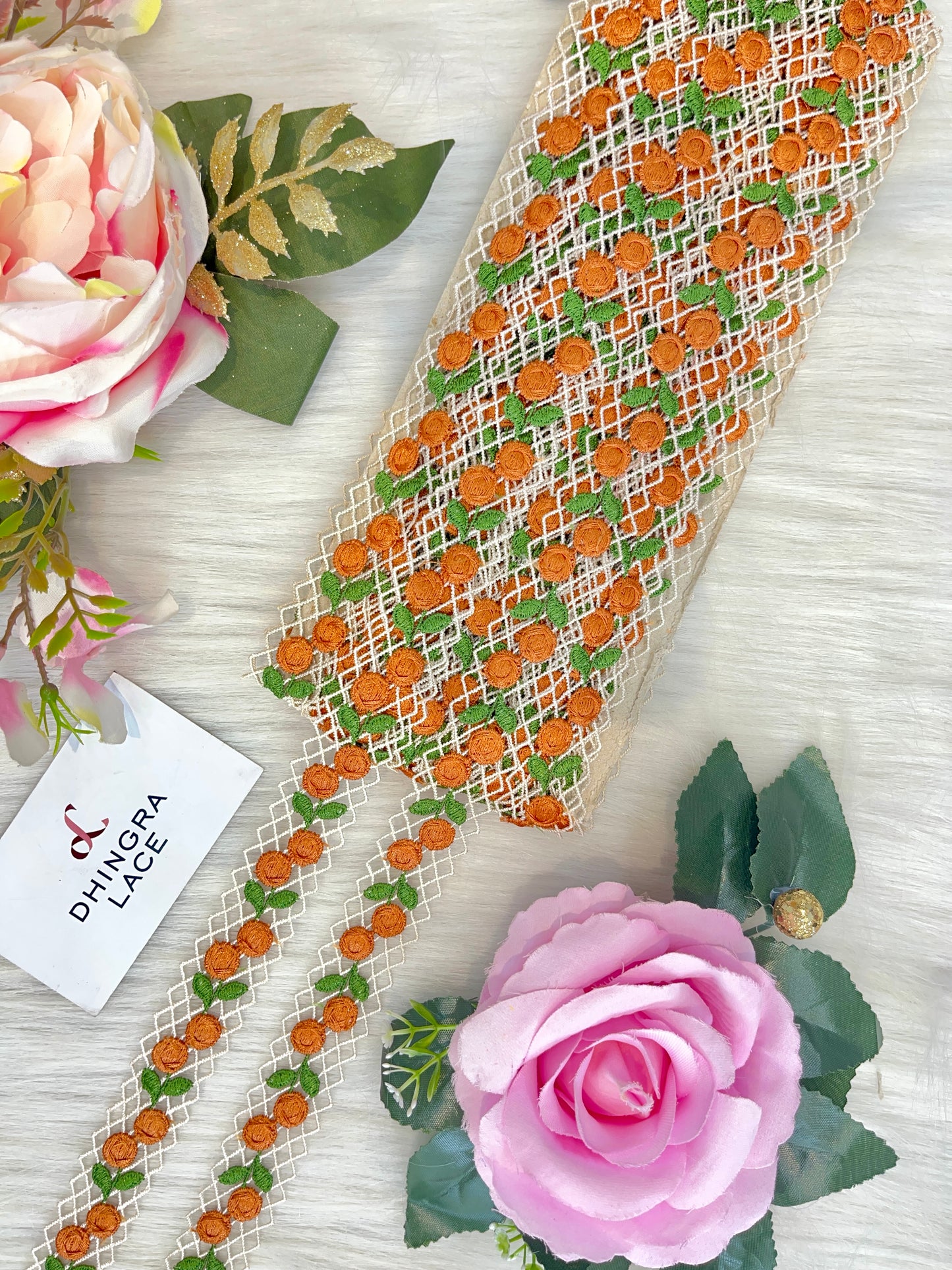 Beautiful Insertion Guipure Lace Orange 240525
