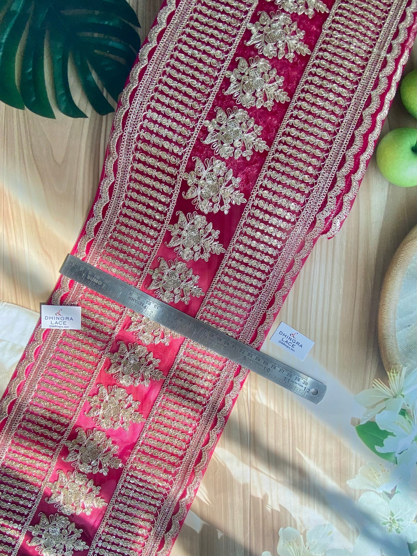 Beautiful Net Based Zari & Sequence Work 9 Inches Broad Border Lace For Saree, Suit, Dupatta, Lehnga Choli Magenta 160126, 100226