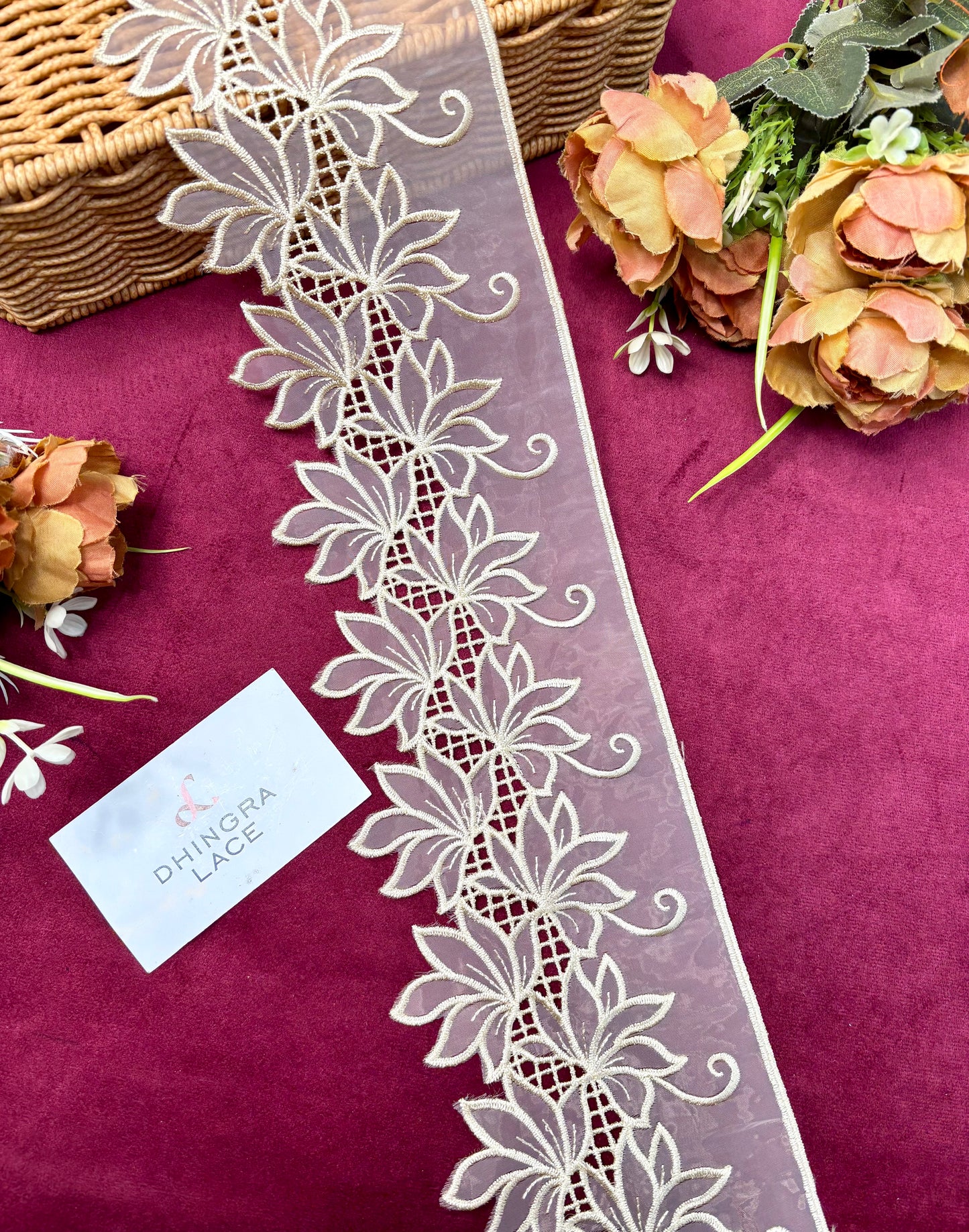 Beautiful Organza Based 4.5 Inches Broad Lace Ivory 180125/250125