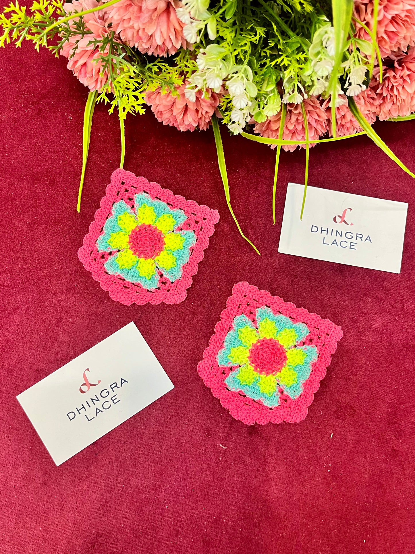 Beautiful Neon Pink Crochet Patches 040425