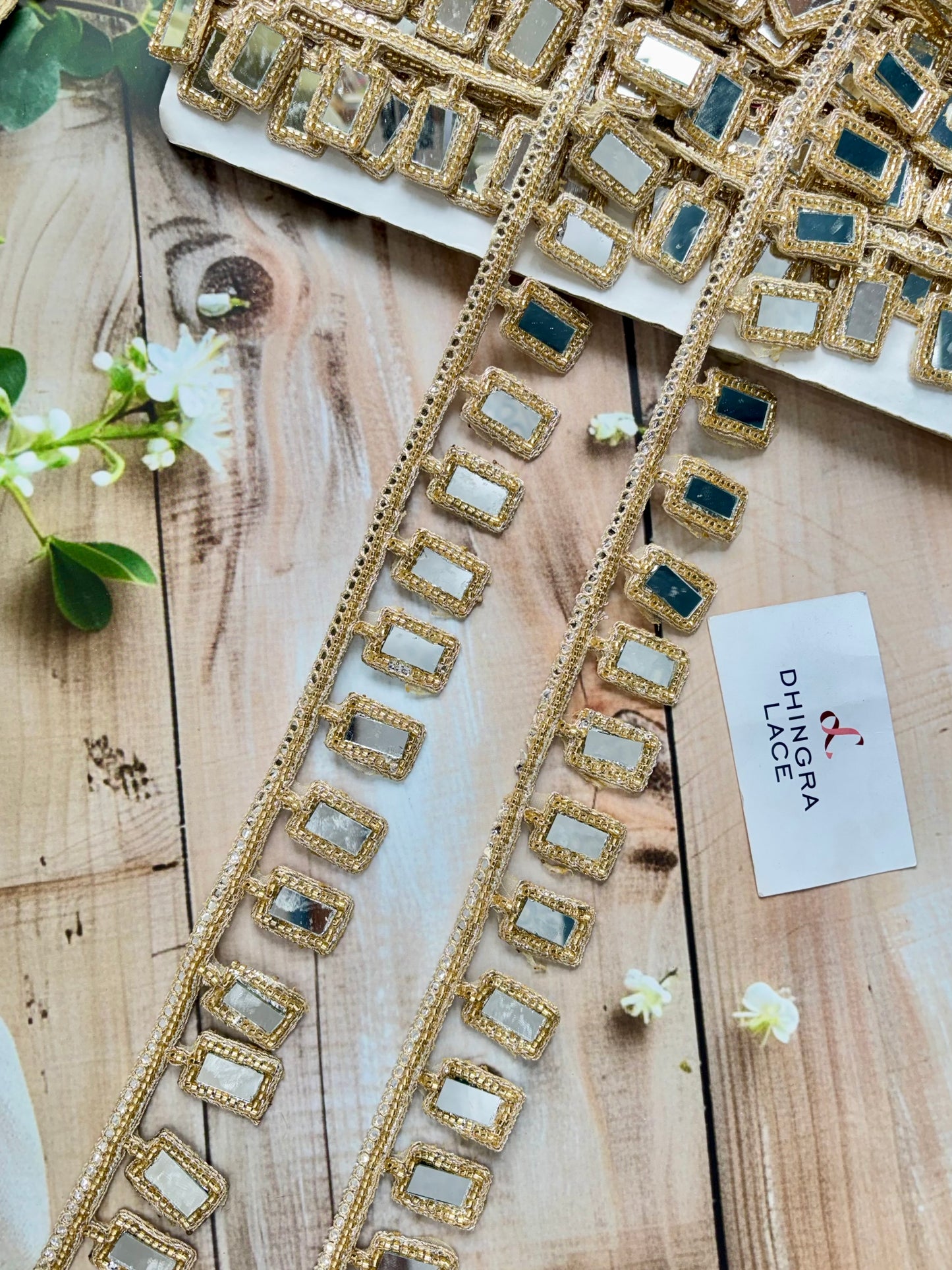 Beautiful Mirror Work Hanging Lace Gold 040825