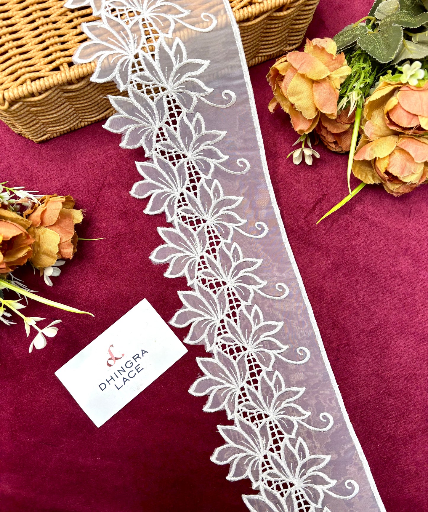 Beautiful Organza Based 4.5 Inches Broad Lace White 180125/250125