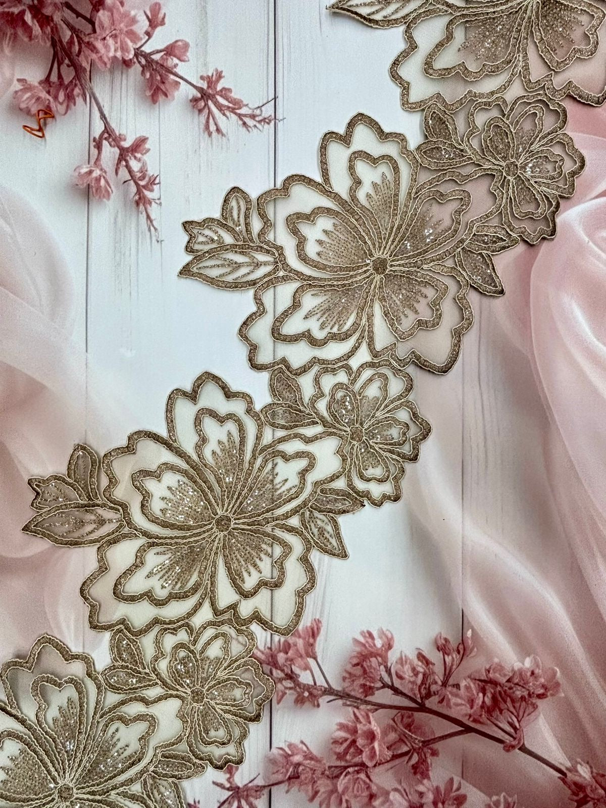Beautiful Organza Based Zari Work Lace Antique Gold 260725/ 280725