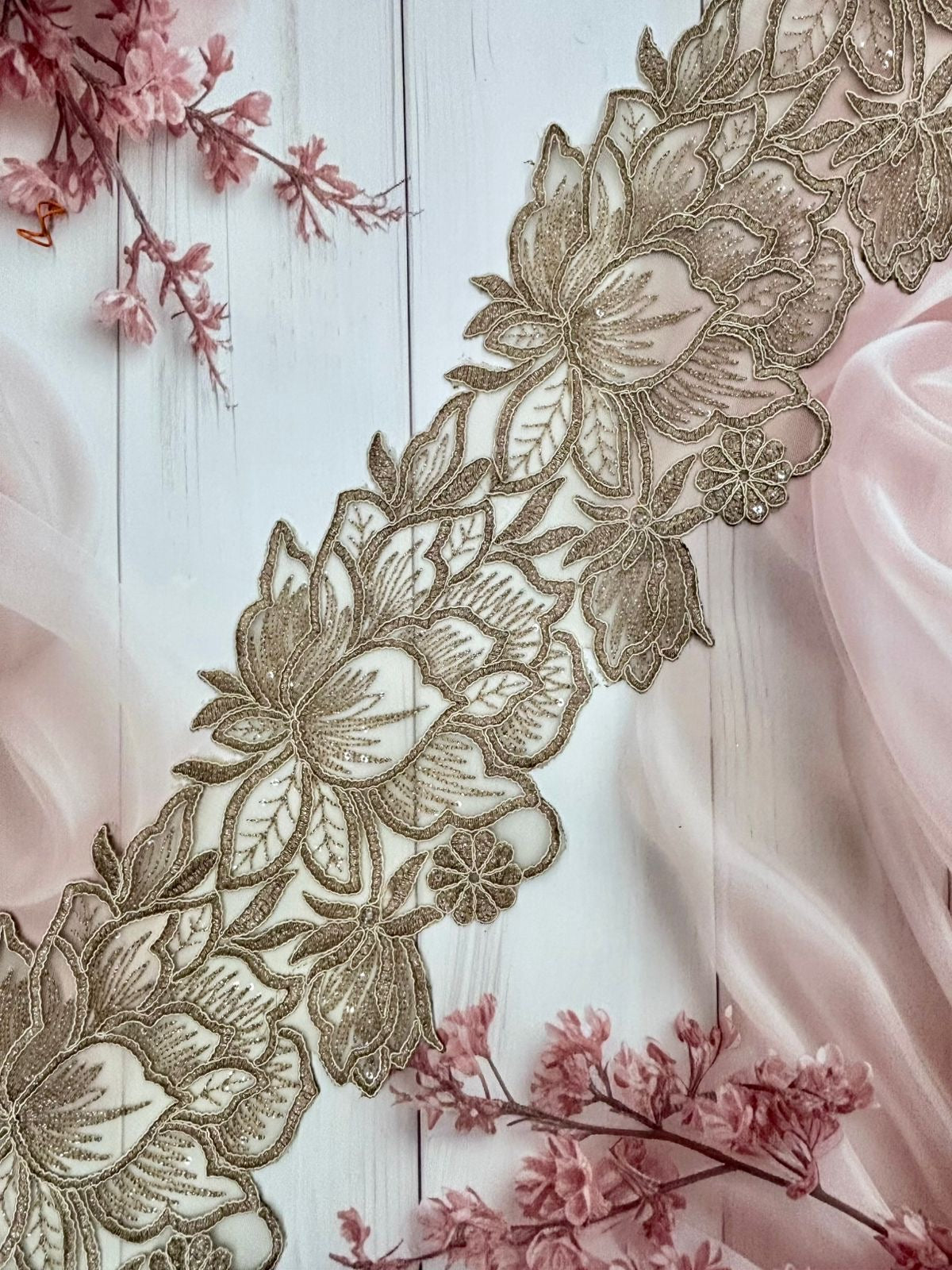 Beautiful Organza Based Zari Work Lace Antique Gold 260725/ 280725