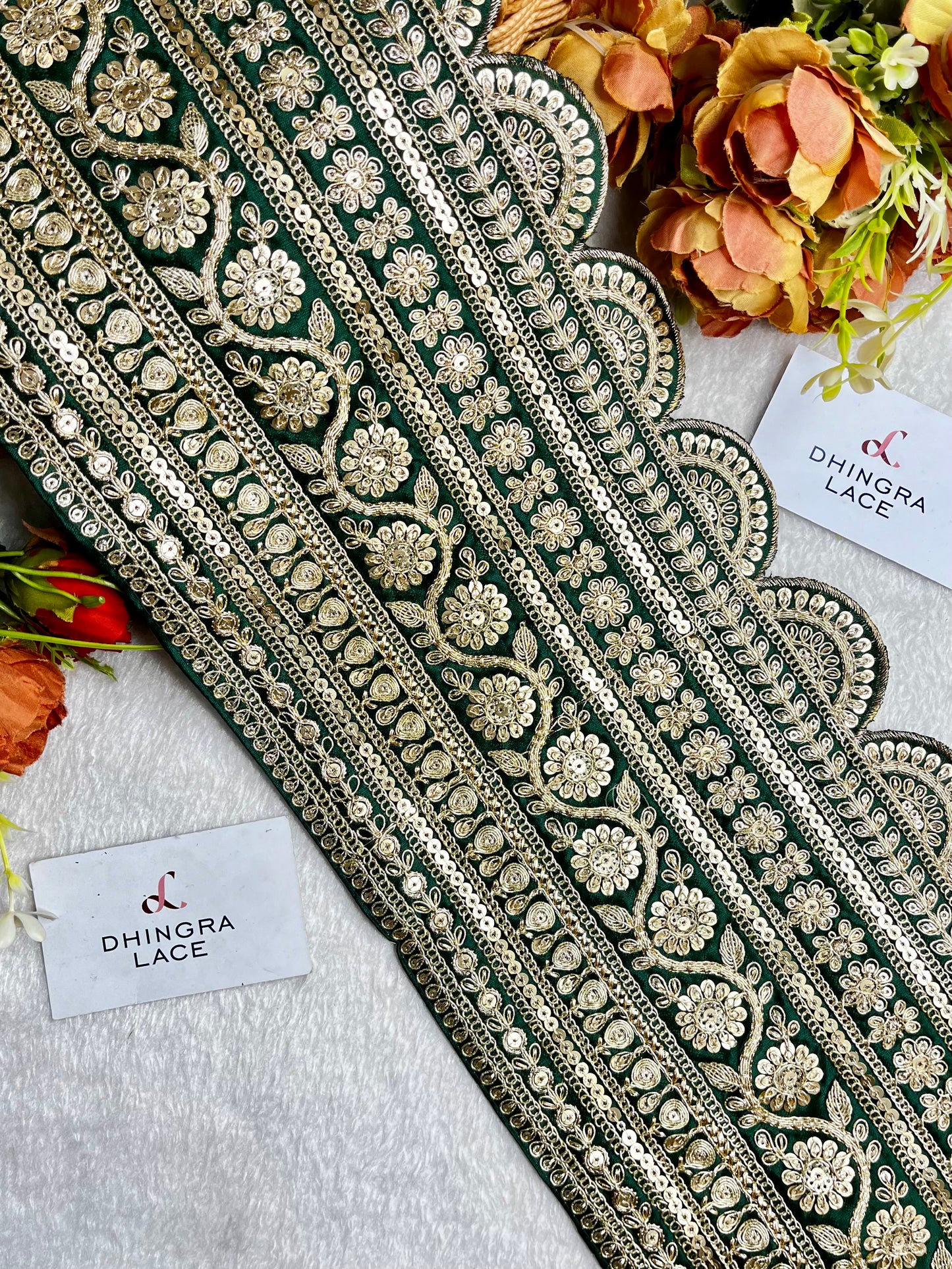 Beautiful Silk Based kareena kapoor 8 Inches Broad Border With Sequins Work Green 071124