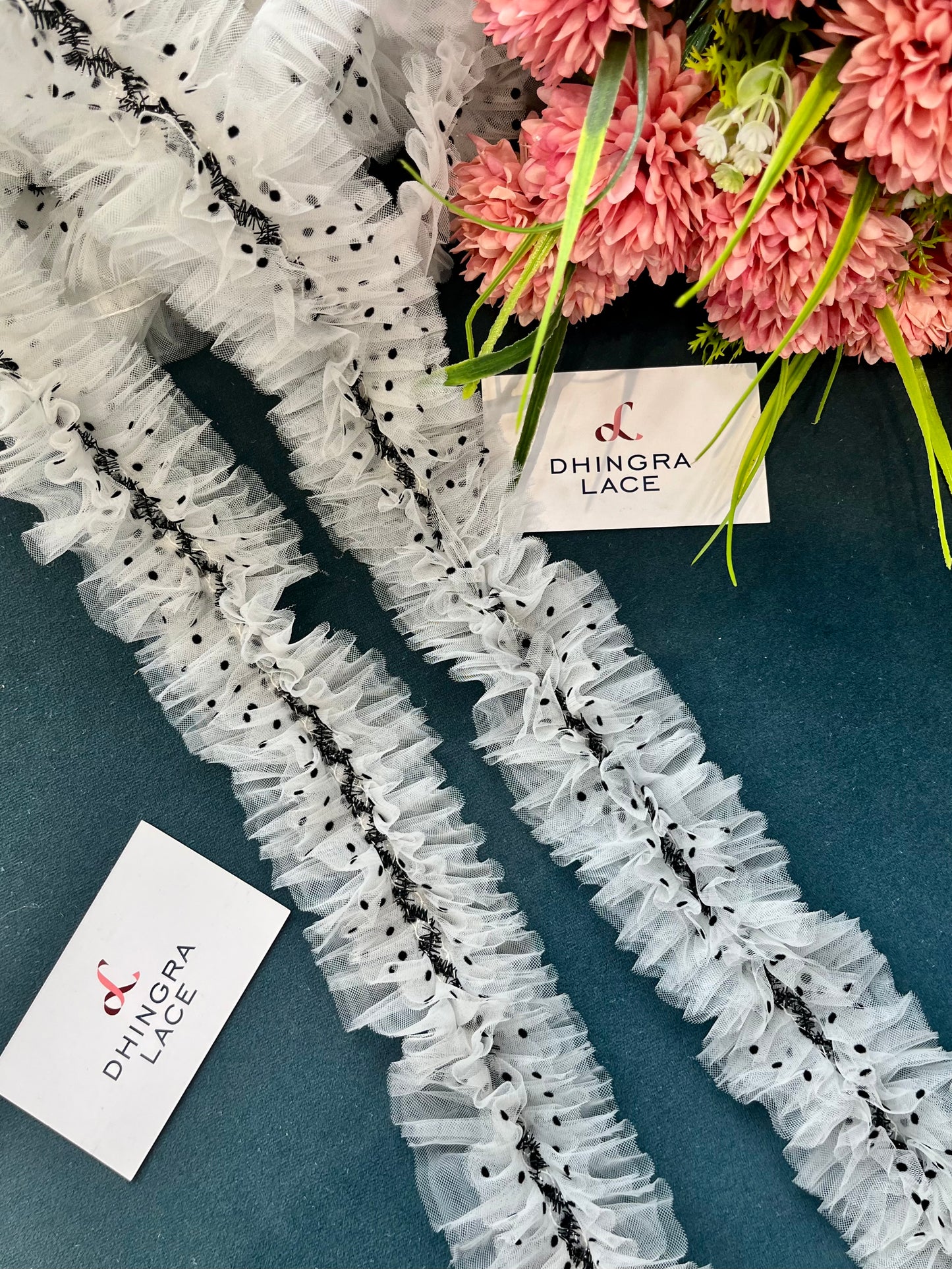 Beautiful Net Based Frill Lace Black And White 070425 C3