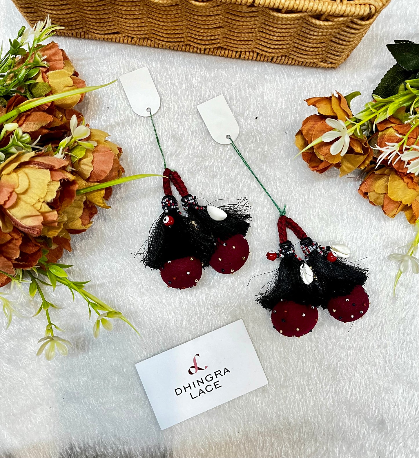 Beautiful Cotton Balls Thread , Evil Eyes And Shells Work Hanging Black And Maroon 131124