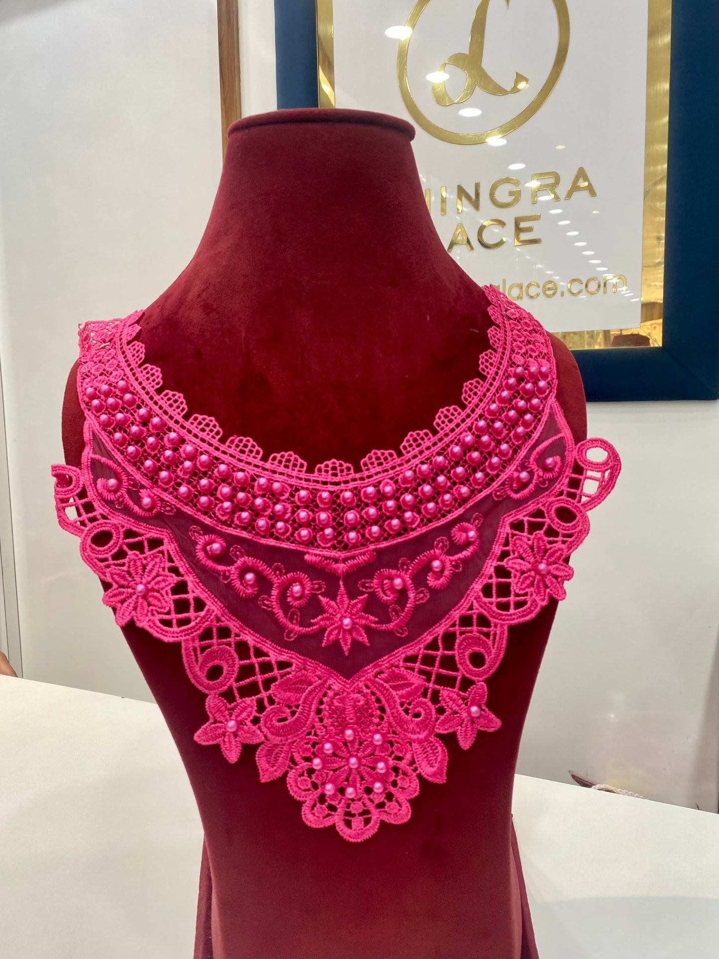 Beautiful Organza Based Pearl Work Guipure Neck 040426/100426