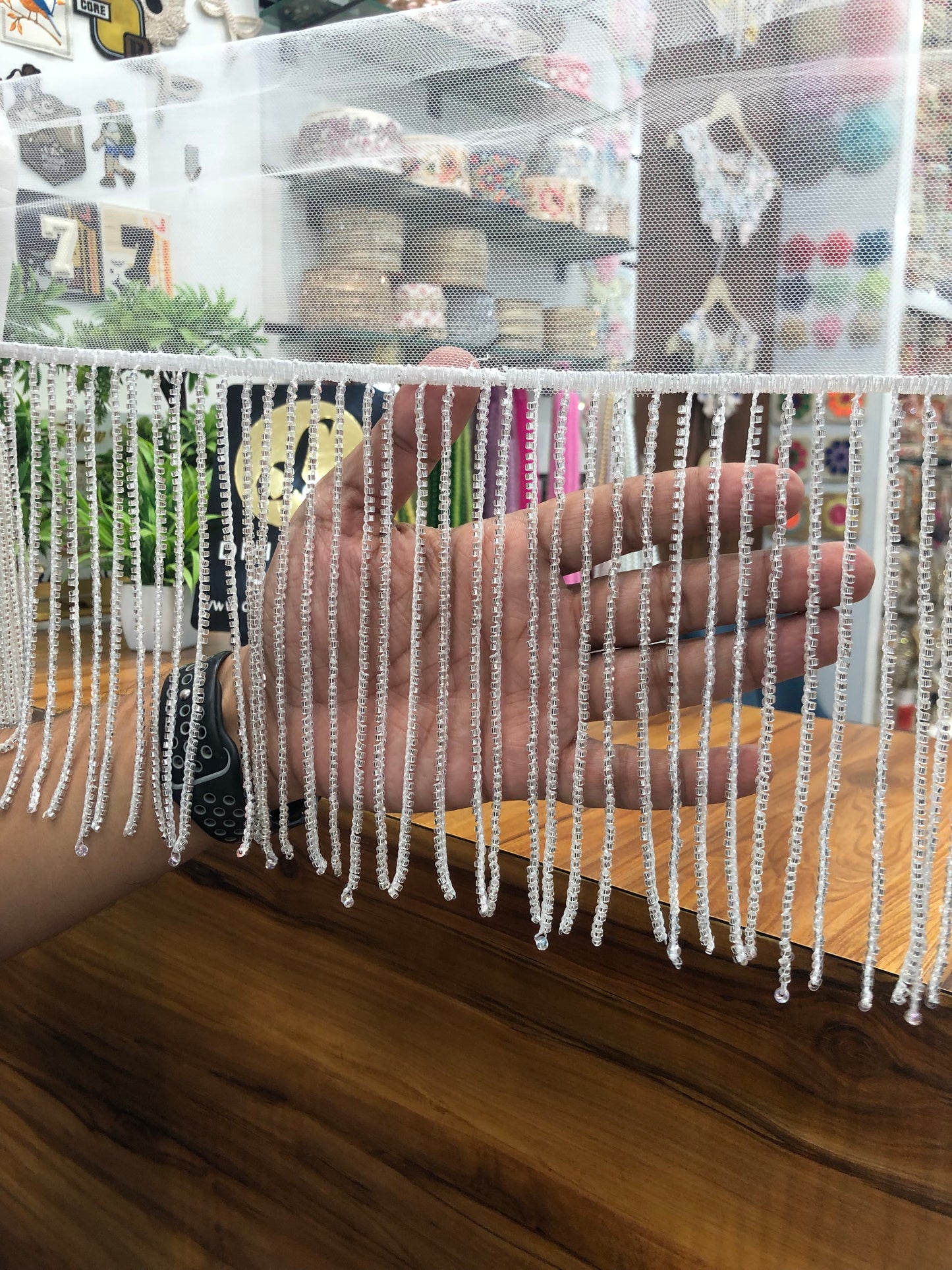 Beautiful Net Based Cutdana Work Fringes Lace 6.5 Inches Broad 041125