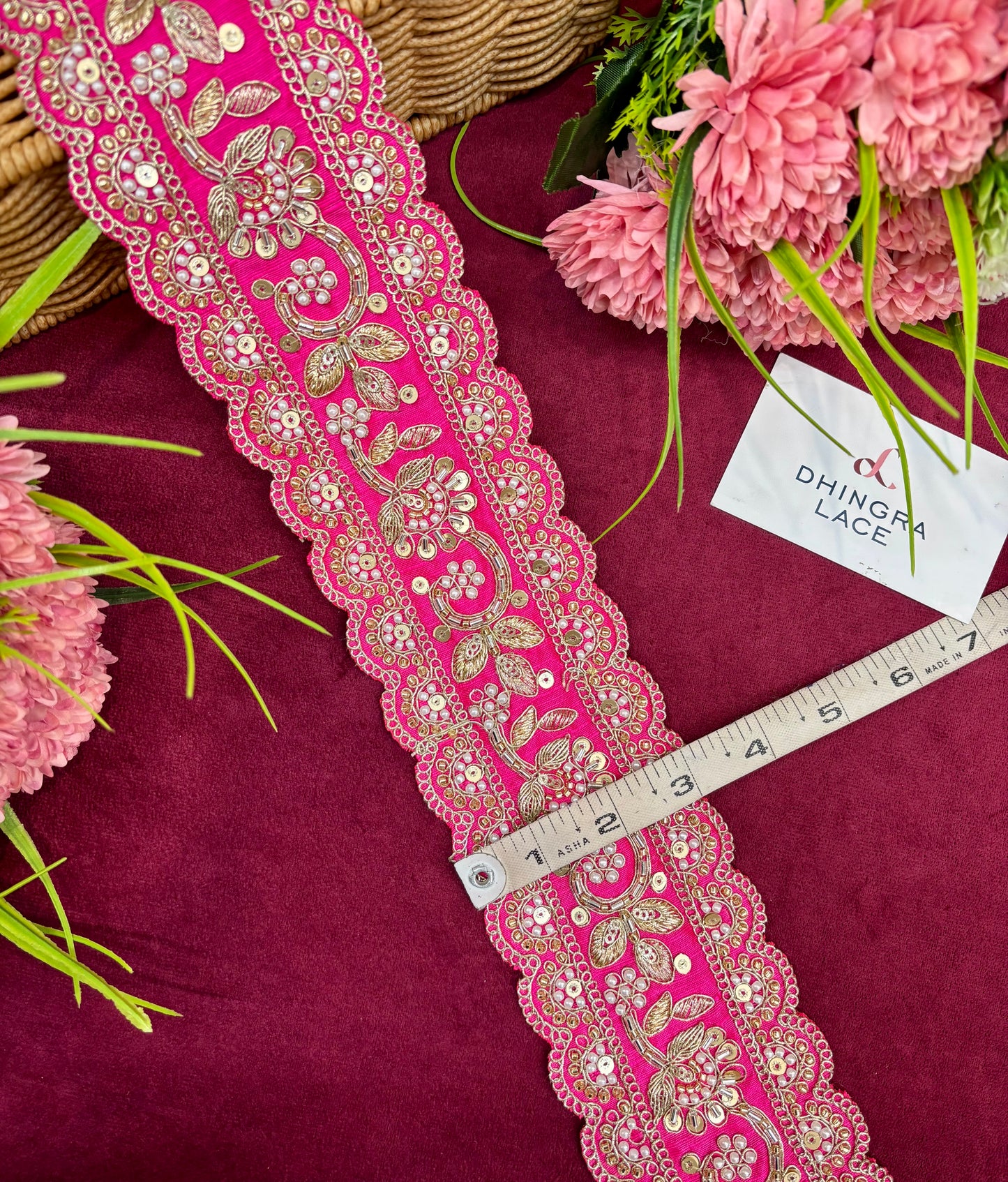 Beautiful Silk Based Handwork 3 Inches Broad Lace Magenta 150125