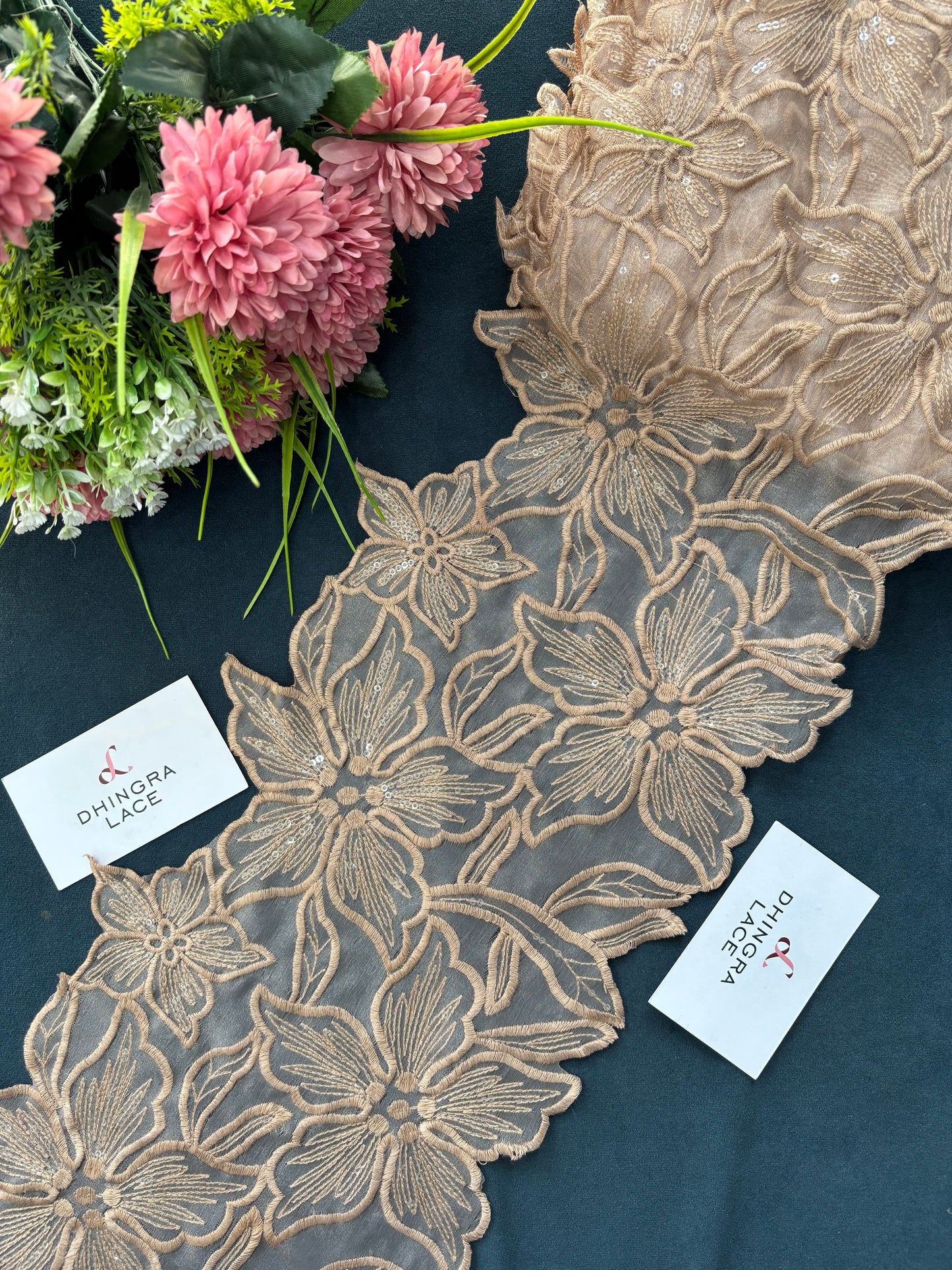 Beautiful Organza Based Flower Lace Rose Gold 5405/190525/170625