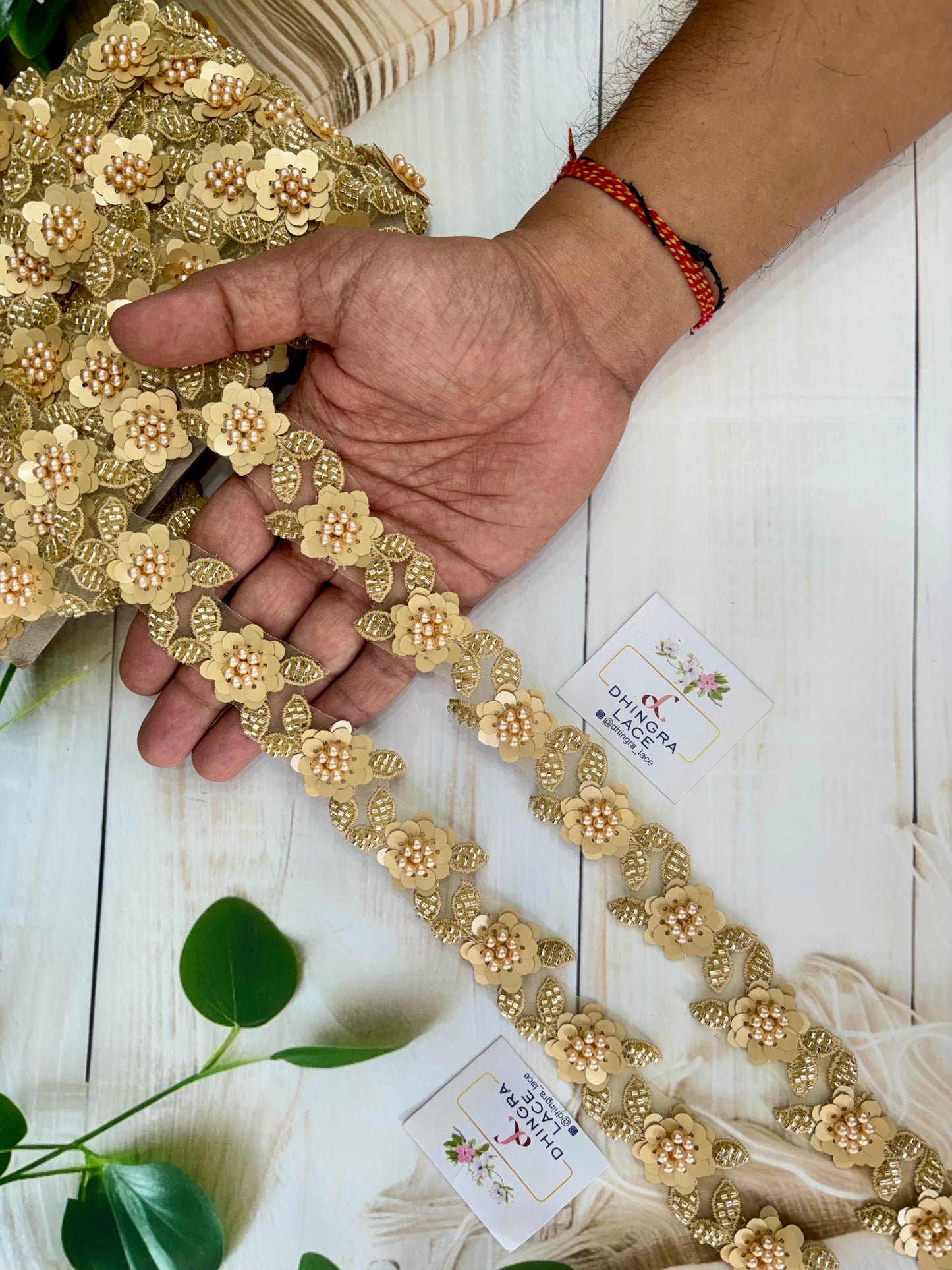 Beautiful Organza Based Flower Work Lace Beige 091025