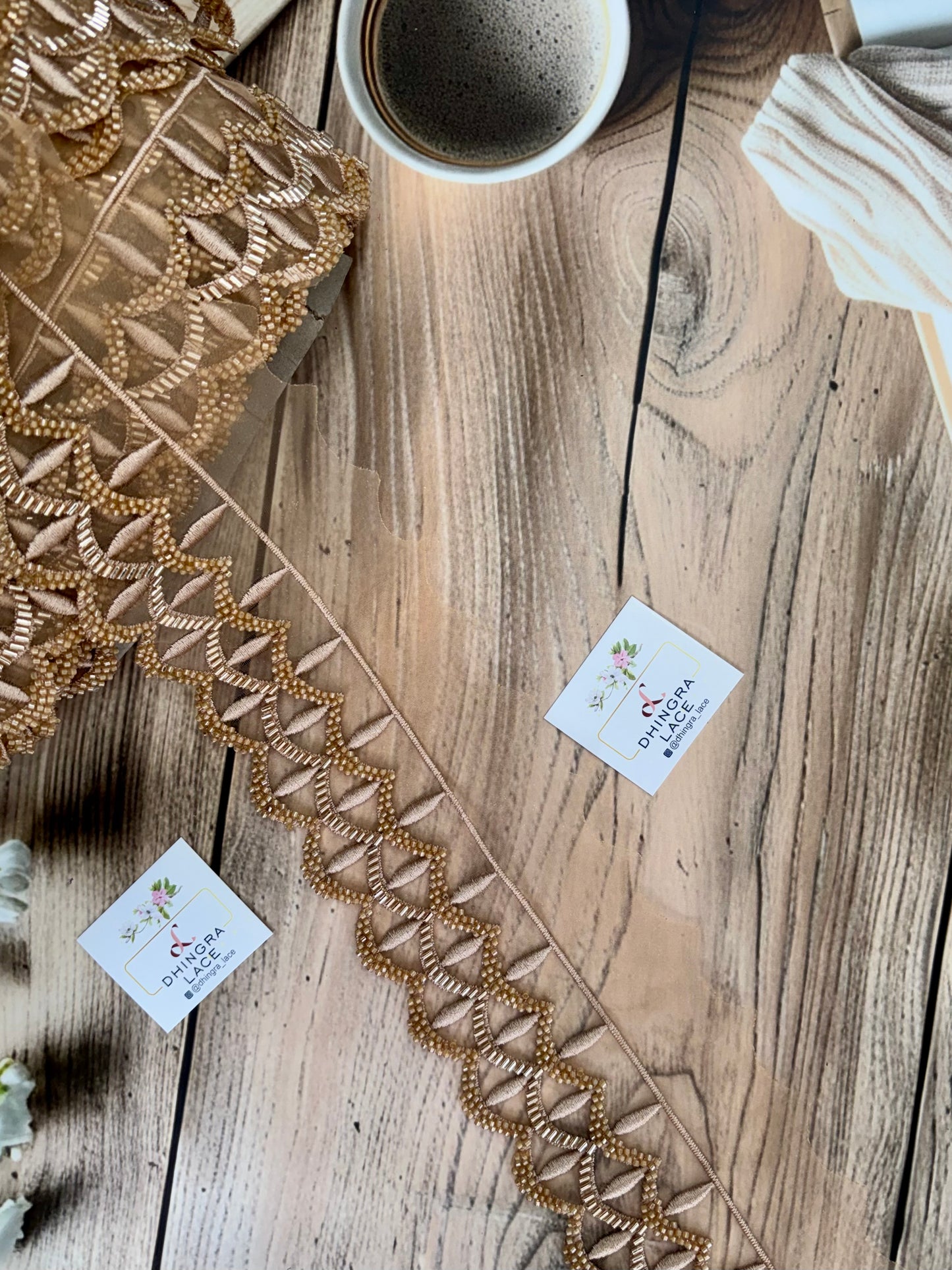 Beautiful Organza Based Threadwork Or Cutpipe Work Lace Beige 200925