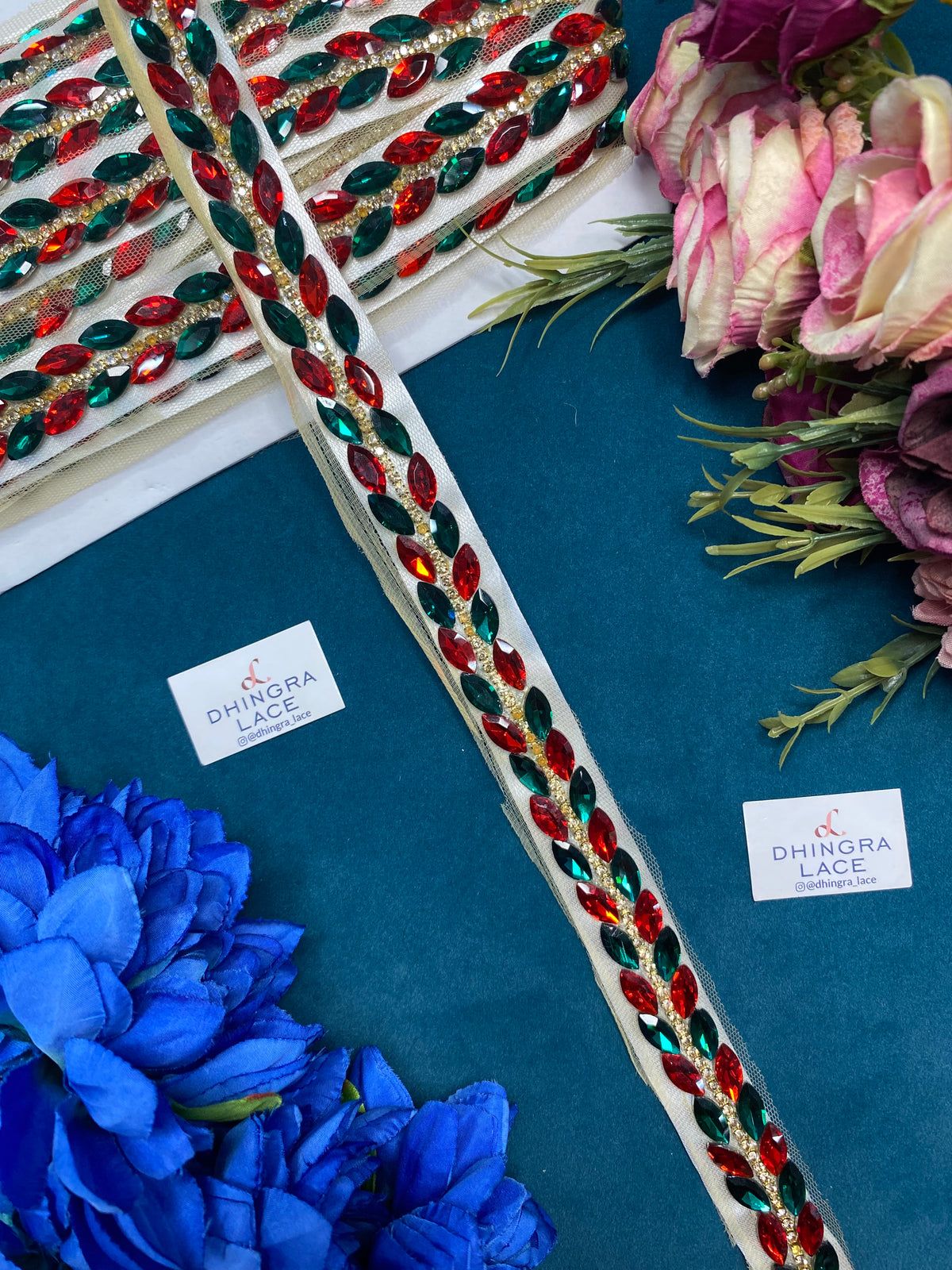 Net Based Rhine Stone Red Green Colour Combo Laces 161026