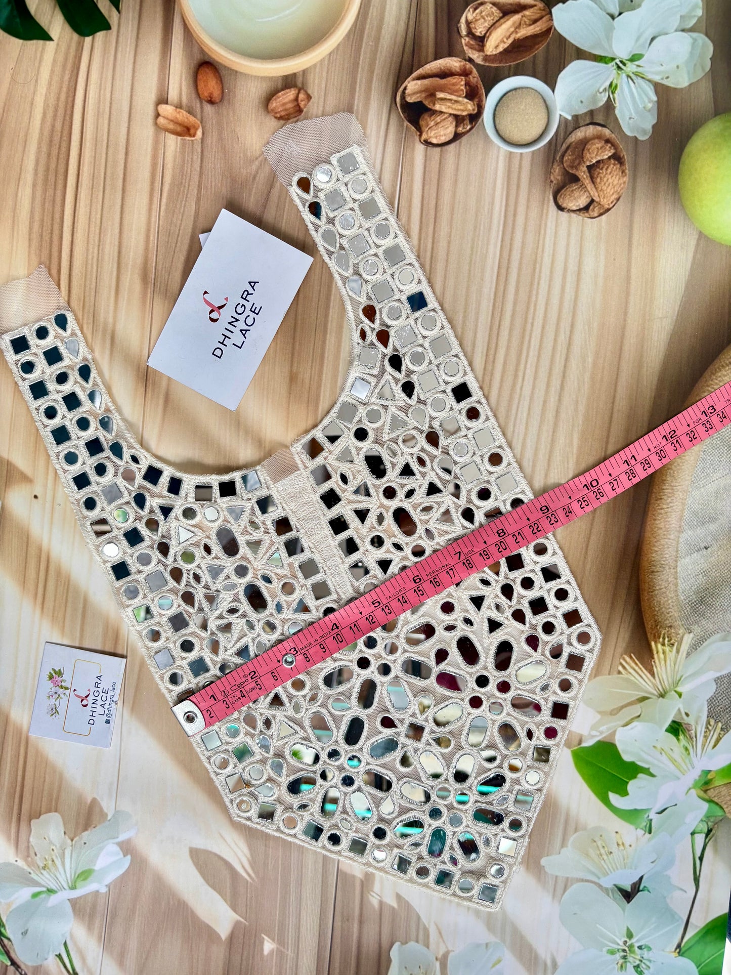 Beautiful Net Based Mirror Work Neck Off White 100725